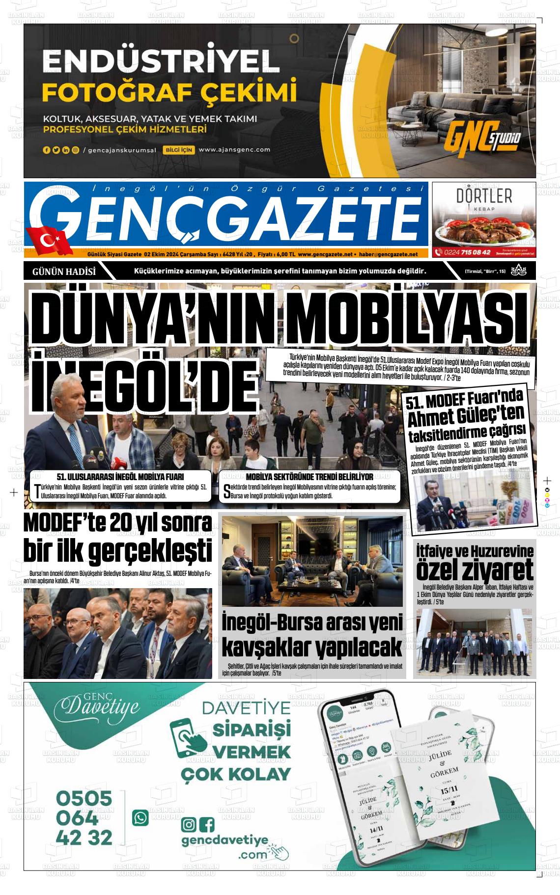 02 Ekim 2024 Genç Gazete Gazete Manşeti