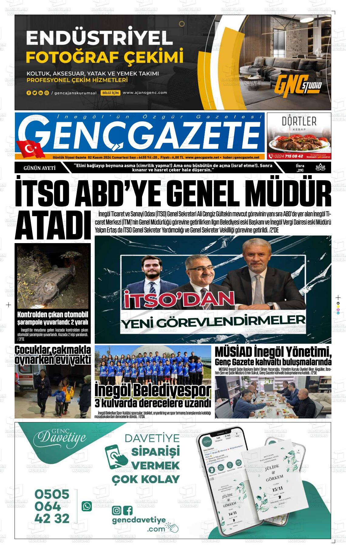 02 Kasım 2024 Genç Gazete Gazete Manşeti