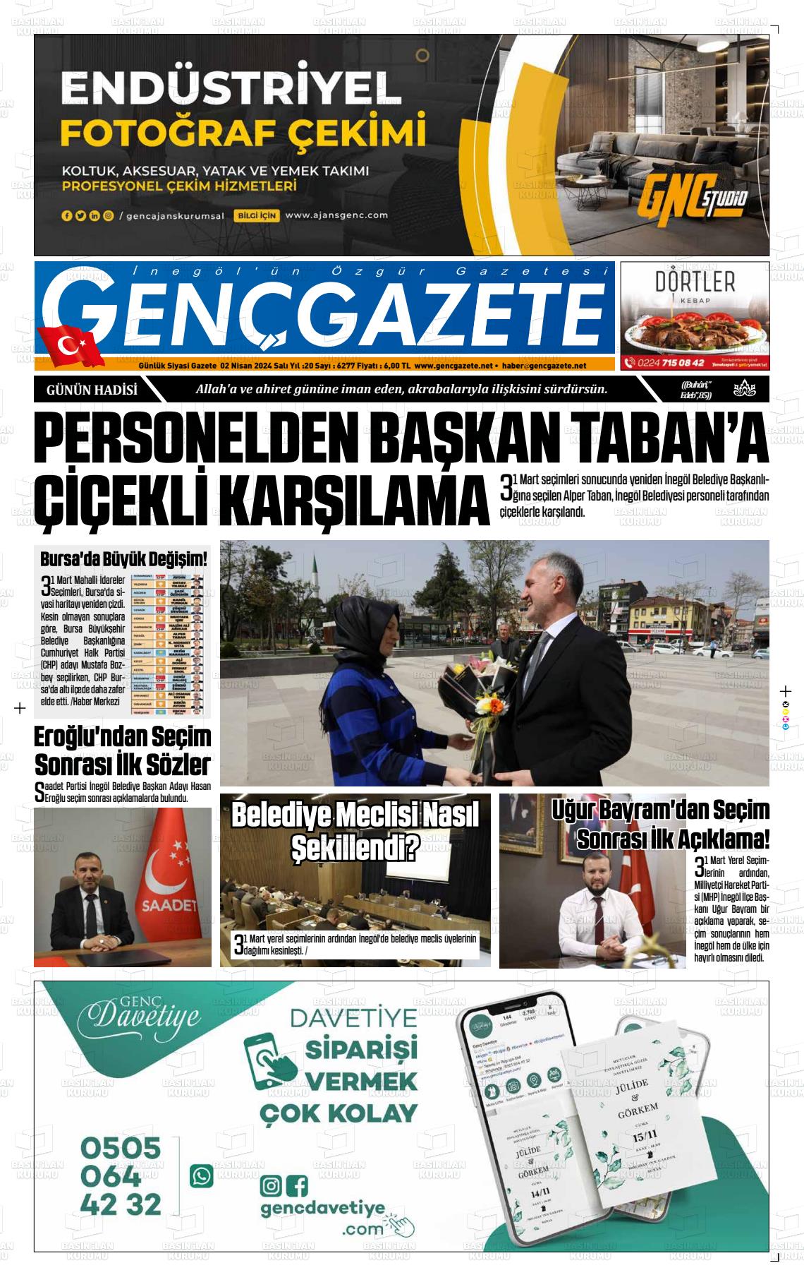 02 Nisan 2024 Genç Gazete Gazete Manşeti