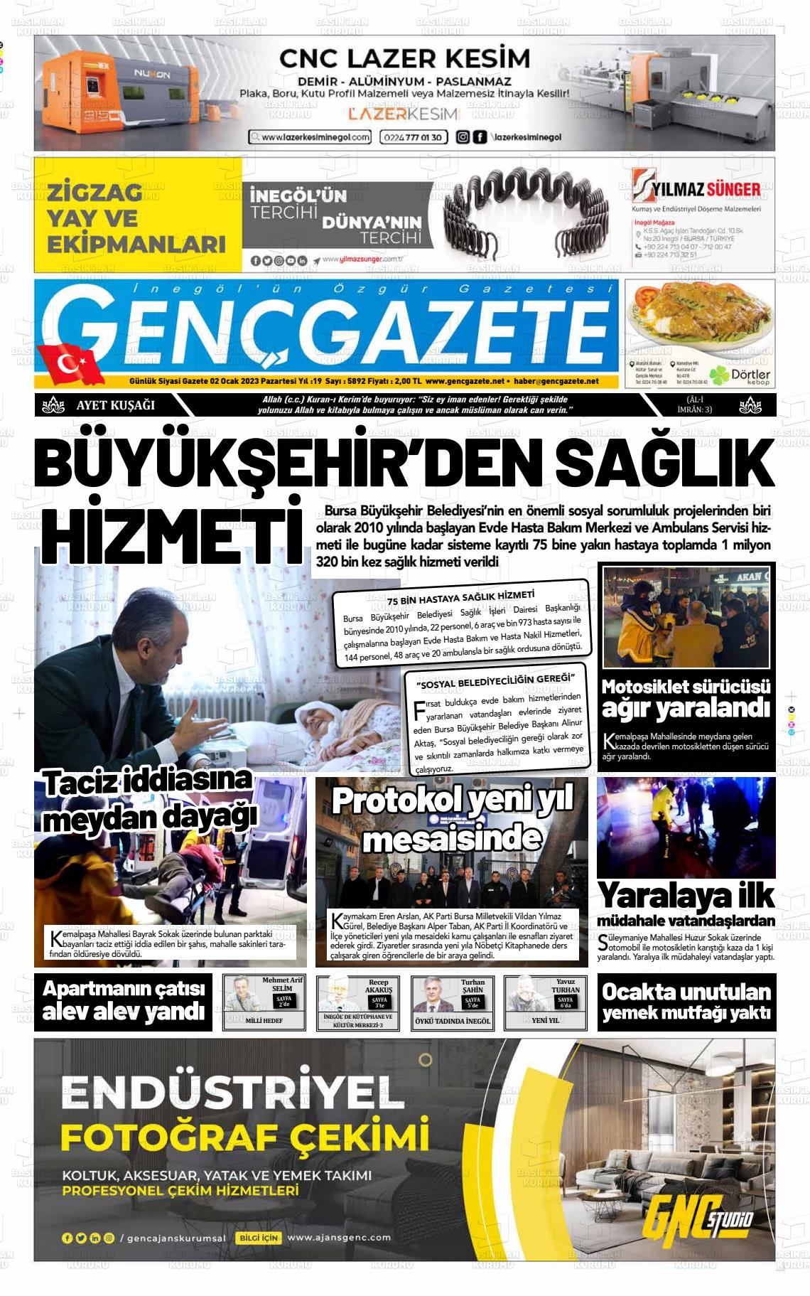 02 Ocak 2023 Genç Gazete Gazete Manşeti