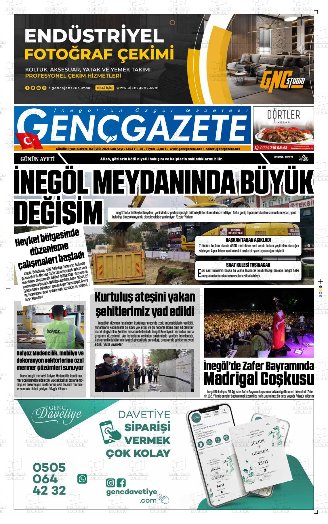 03 Eylül 2024 Genç Gazete Gazete Manşeti