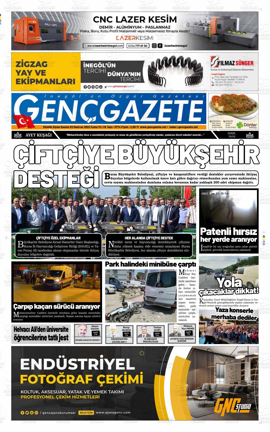 03 Haziran 2022 Genç Gazete Gazete Manşeti