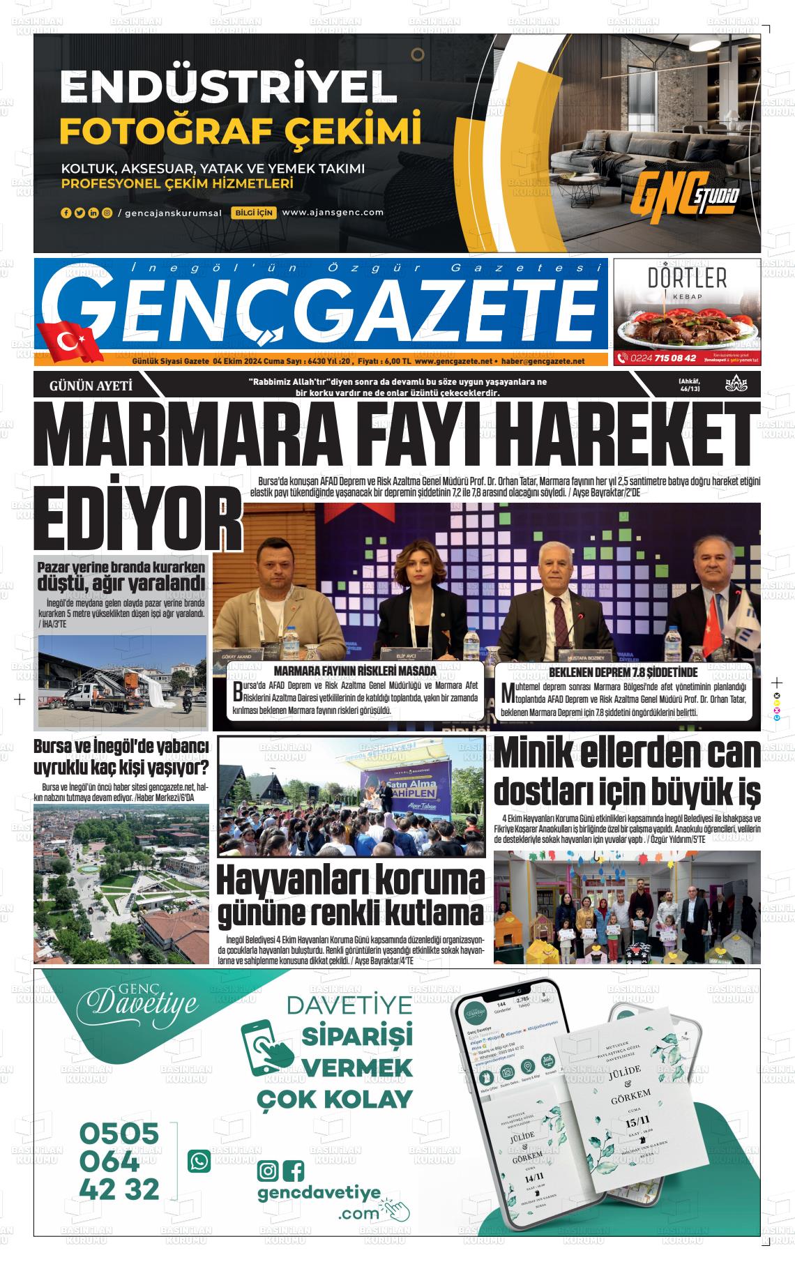 04 Ekim 2024 Genç Gazete Gazete Manşeti