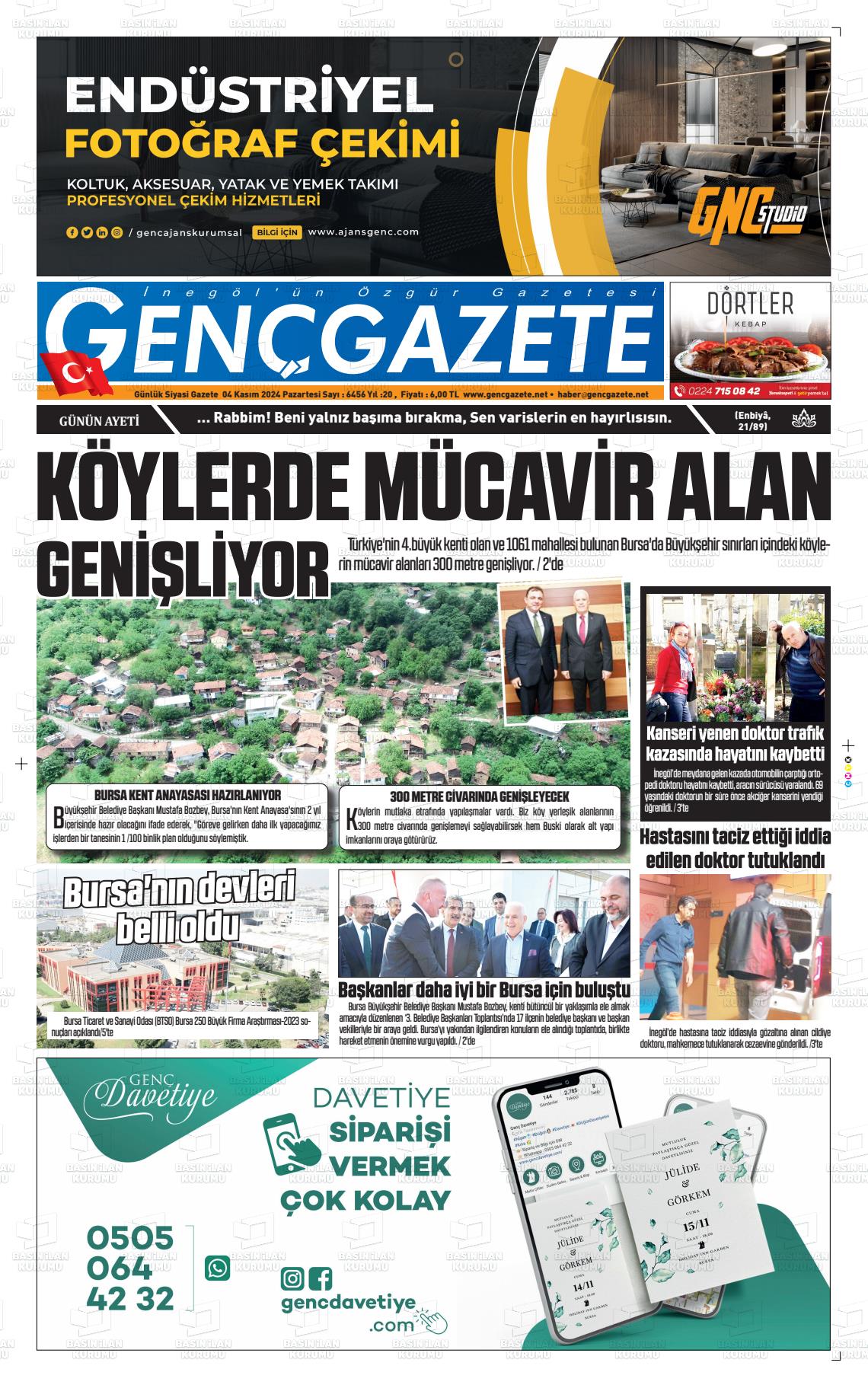 04 Kasım 2024 Genç Gazete Gazete Manşeti