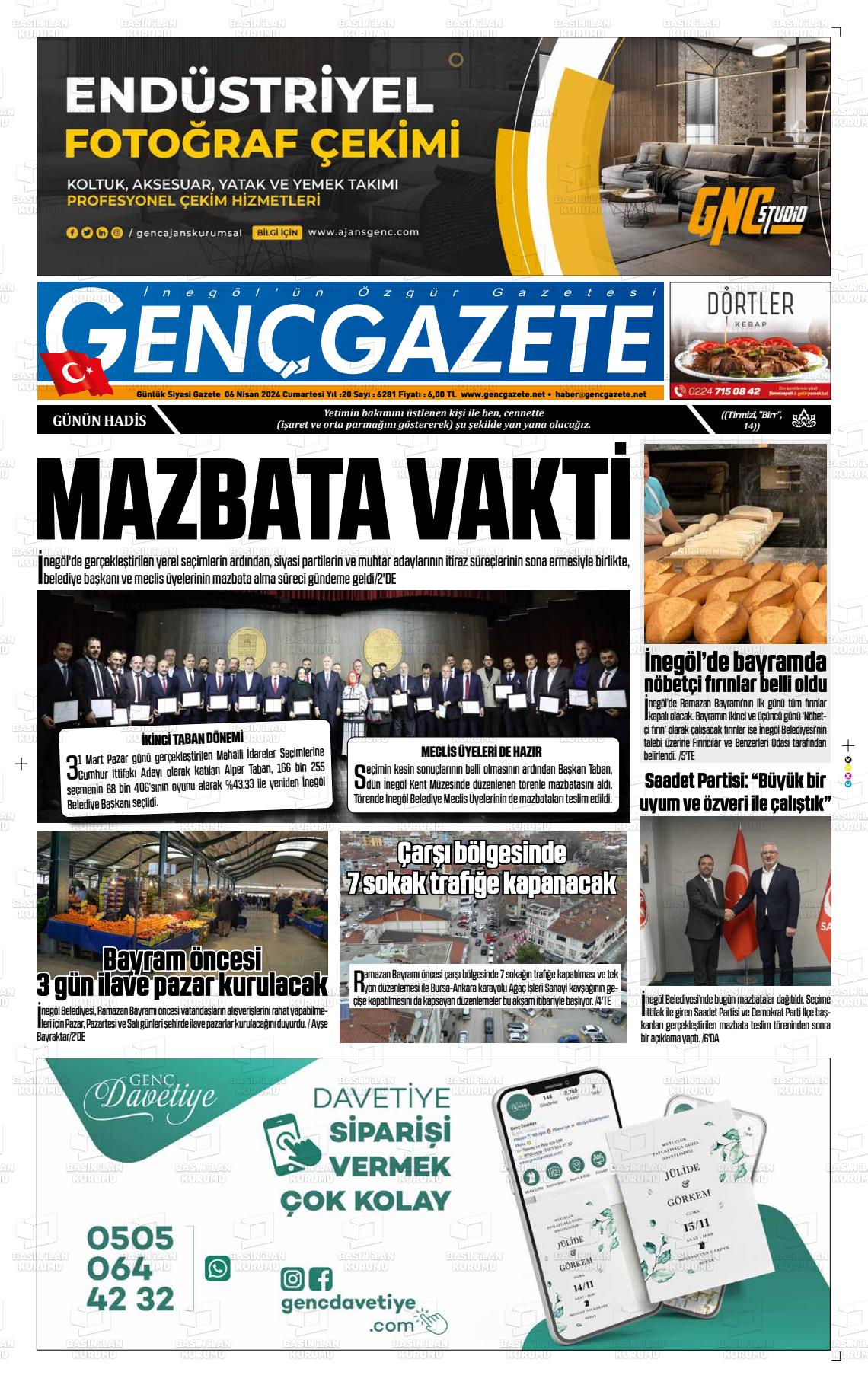 06 Nisan 2024 Genç Gazete Gazete Manşeti