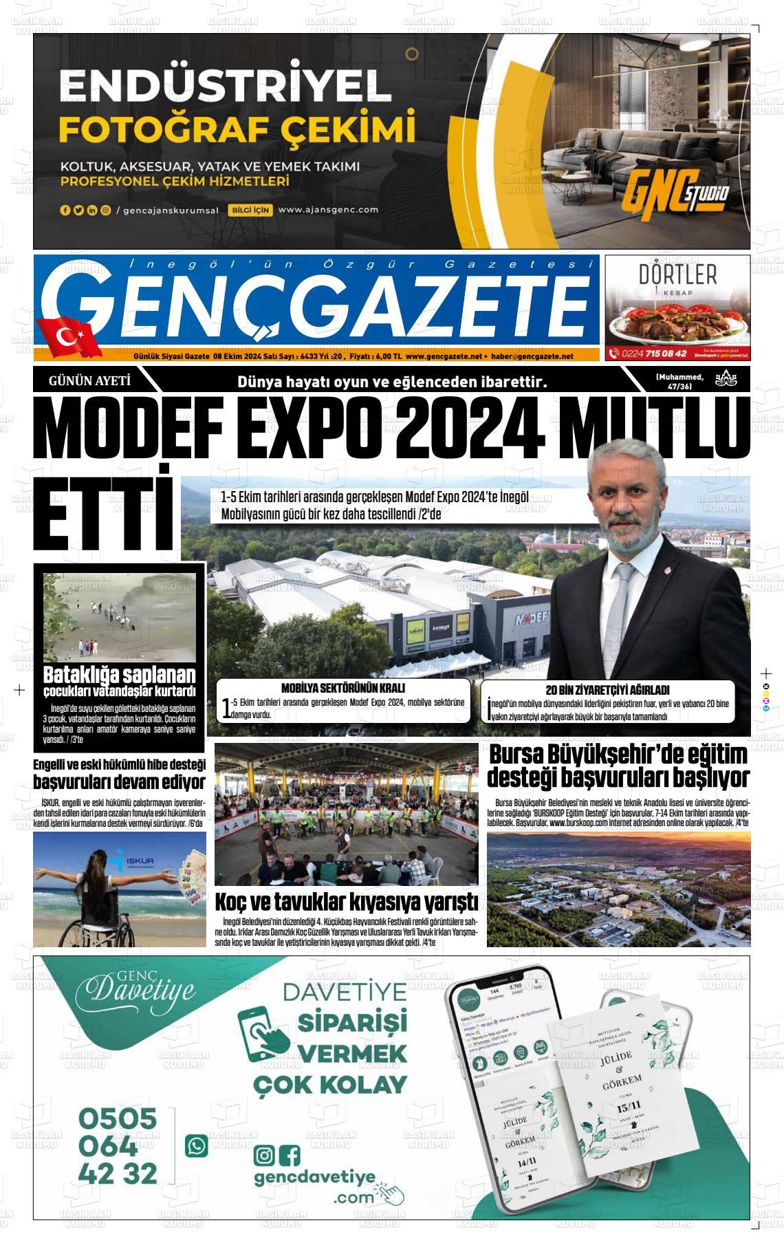 08 Ekim 2024 Genç Gazete Gazete Manşeti