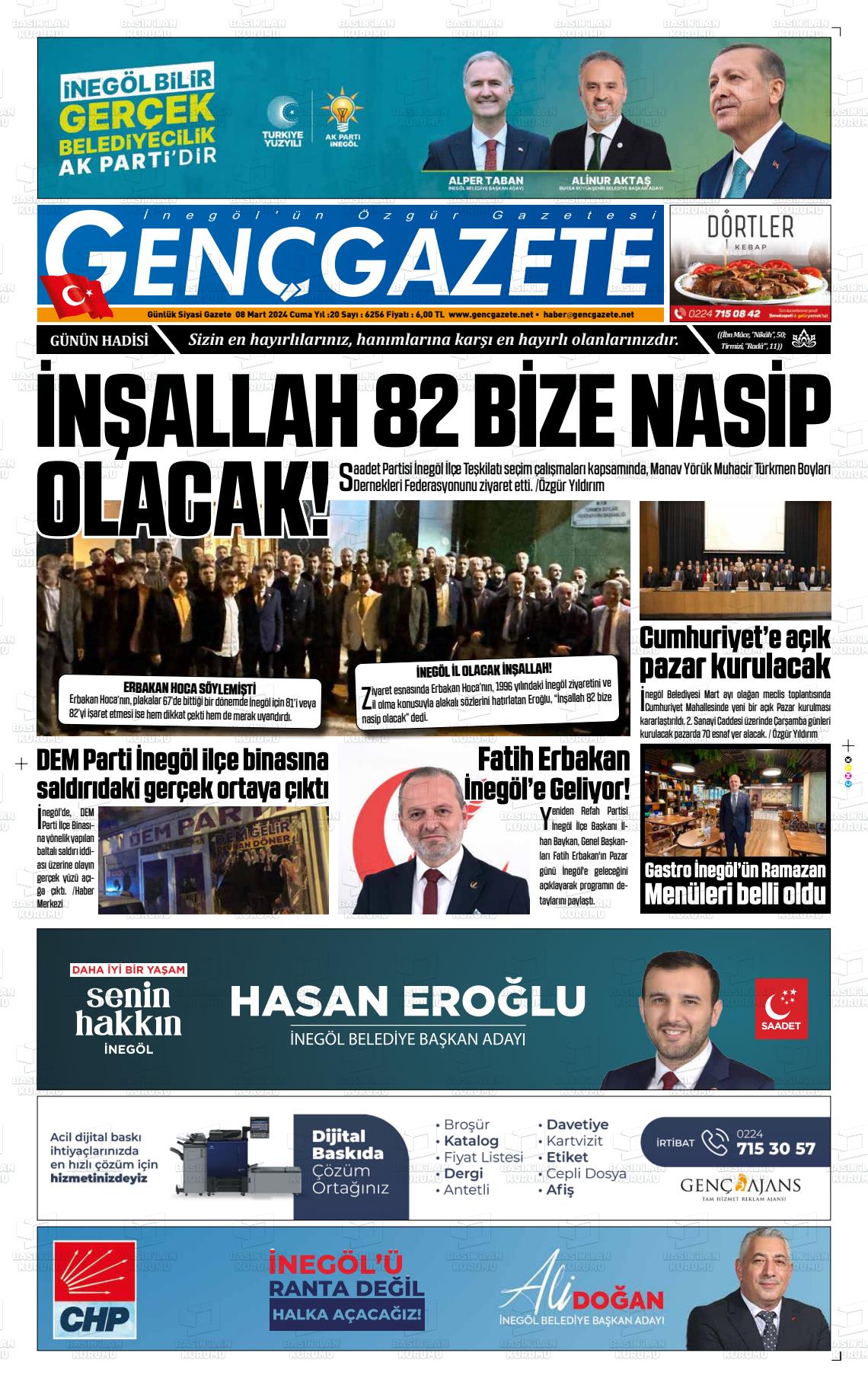 08 Mart 2024 Genç Gazete Gazete Manşeti