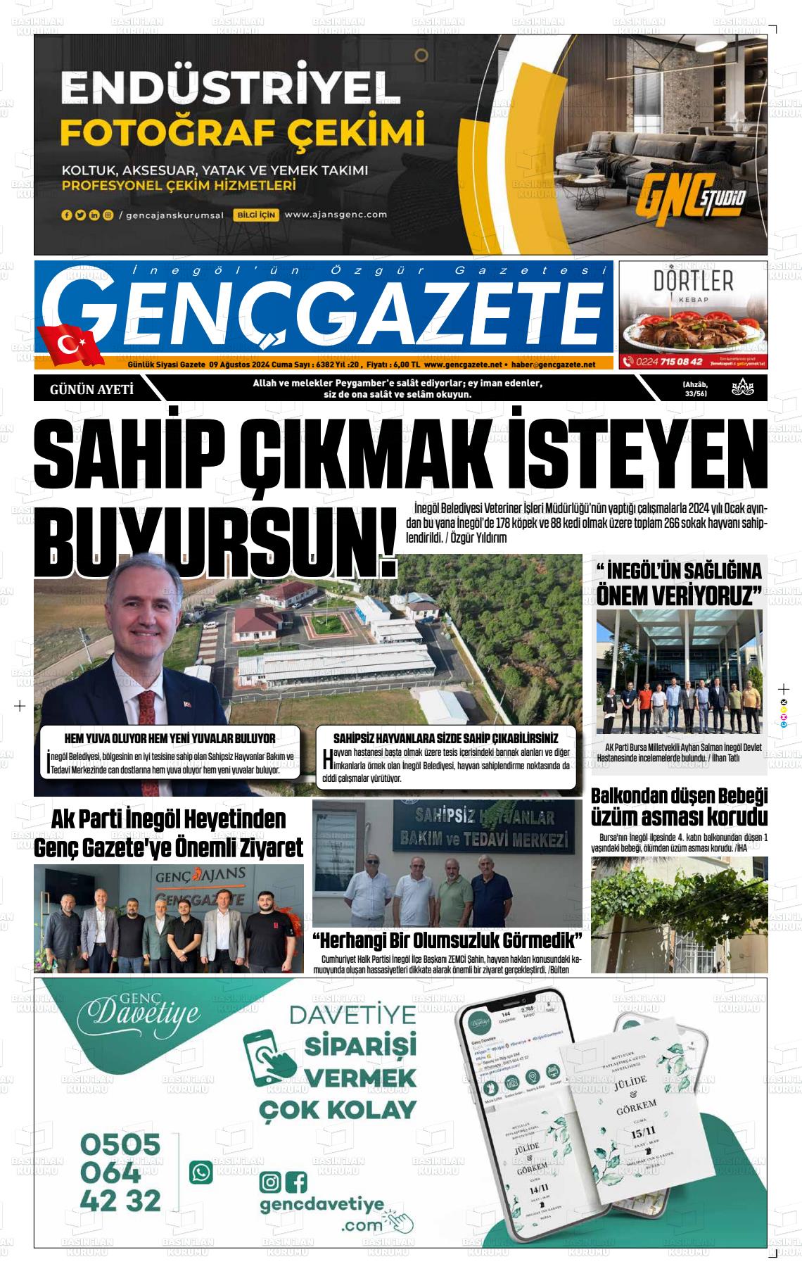 09 Ağustos 2024 Genç Gazete Gazete Manşeti