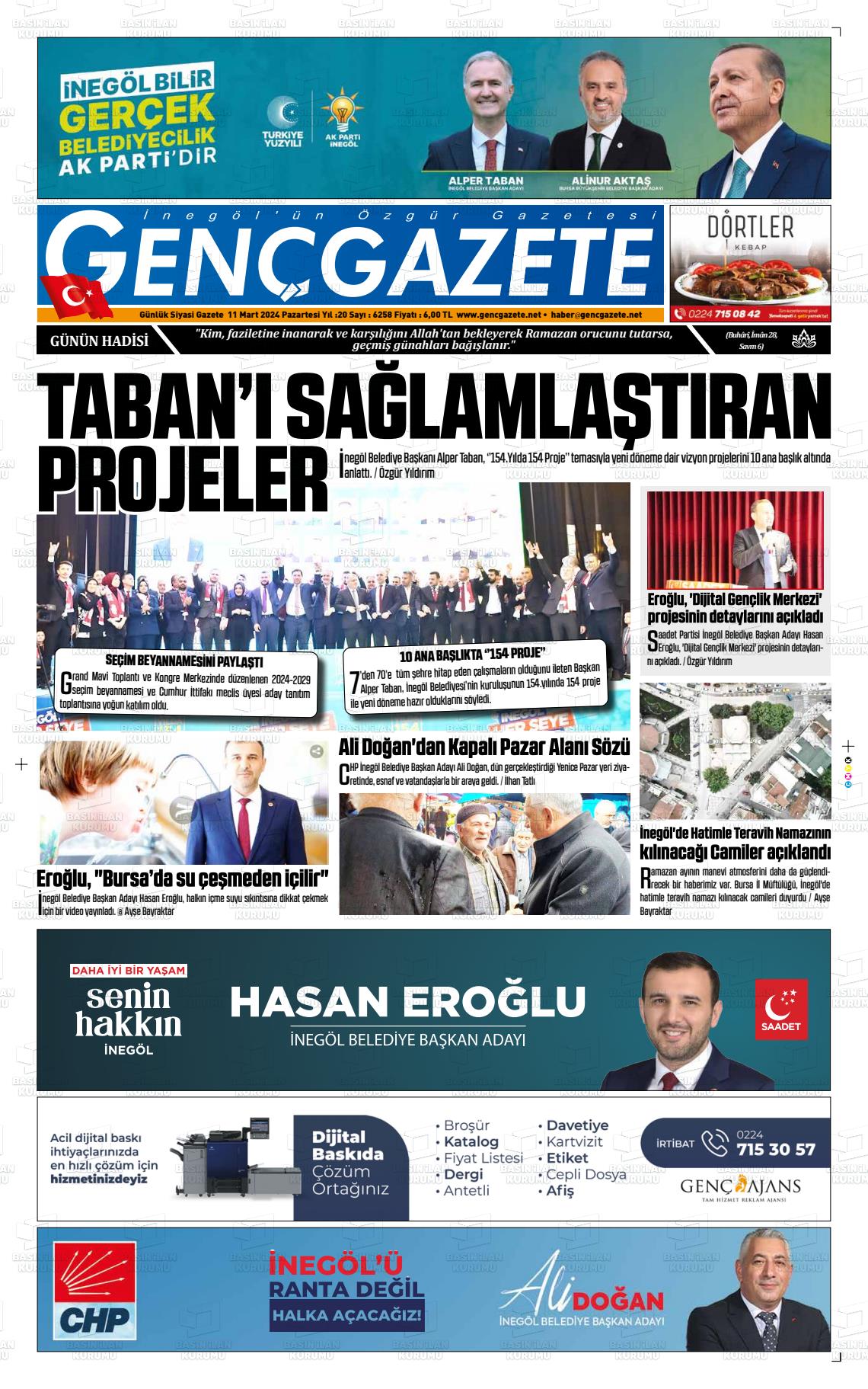 11 Mart 2024 Genç Gazete Gazete Manşeti