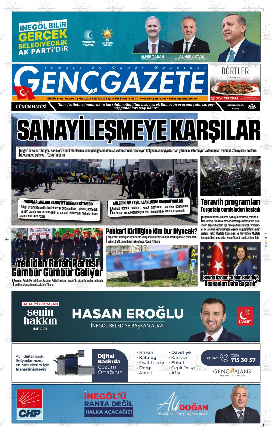 12 Mart 2024 Genç Gazete Gazete Manşeti