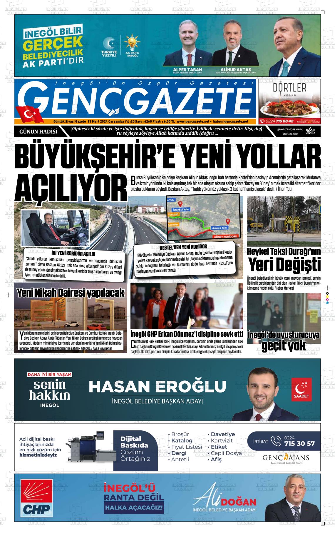 13 Mart 2024 Genç Gazete Gazete Manşeti