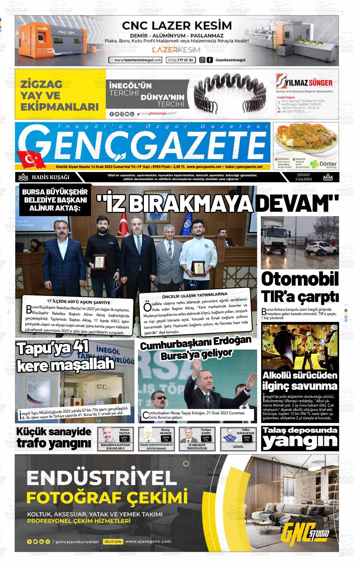 14 Ocak 2023 Genç Gazete Gazete Manşeti