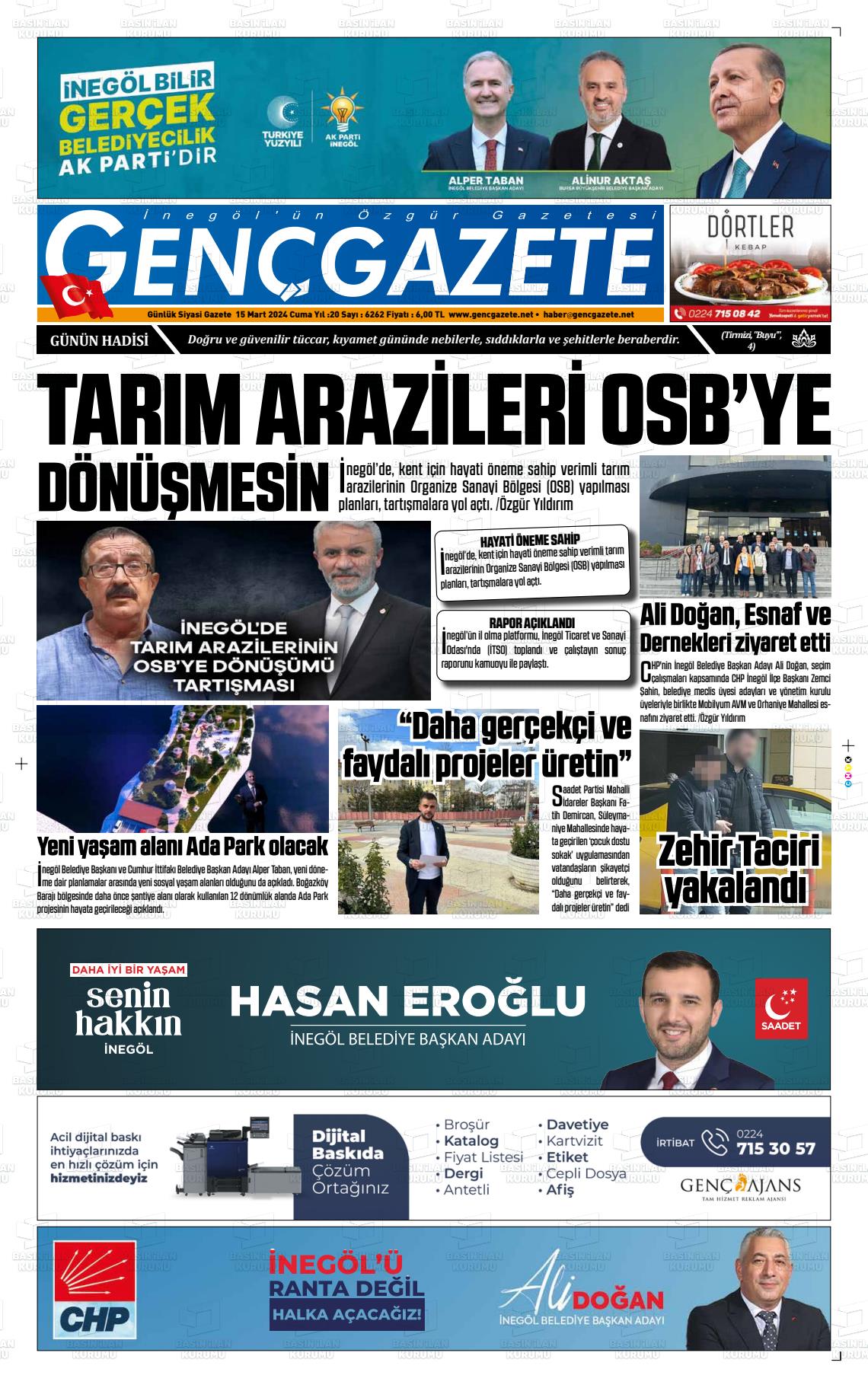 15 Mart 2024 Genç Gazete Gazete Manşeti