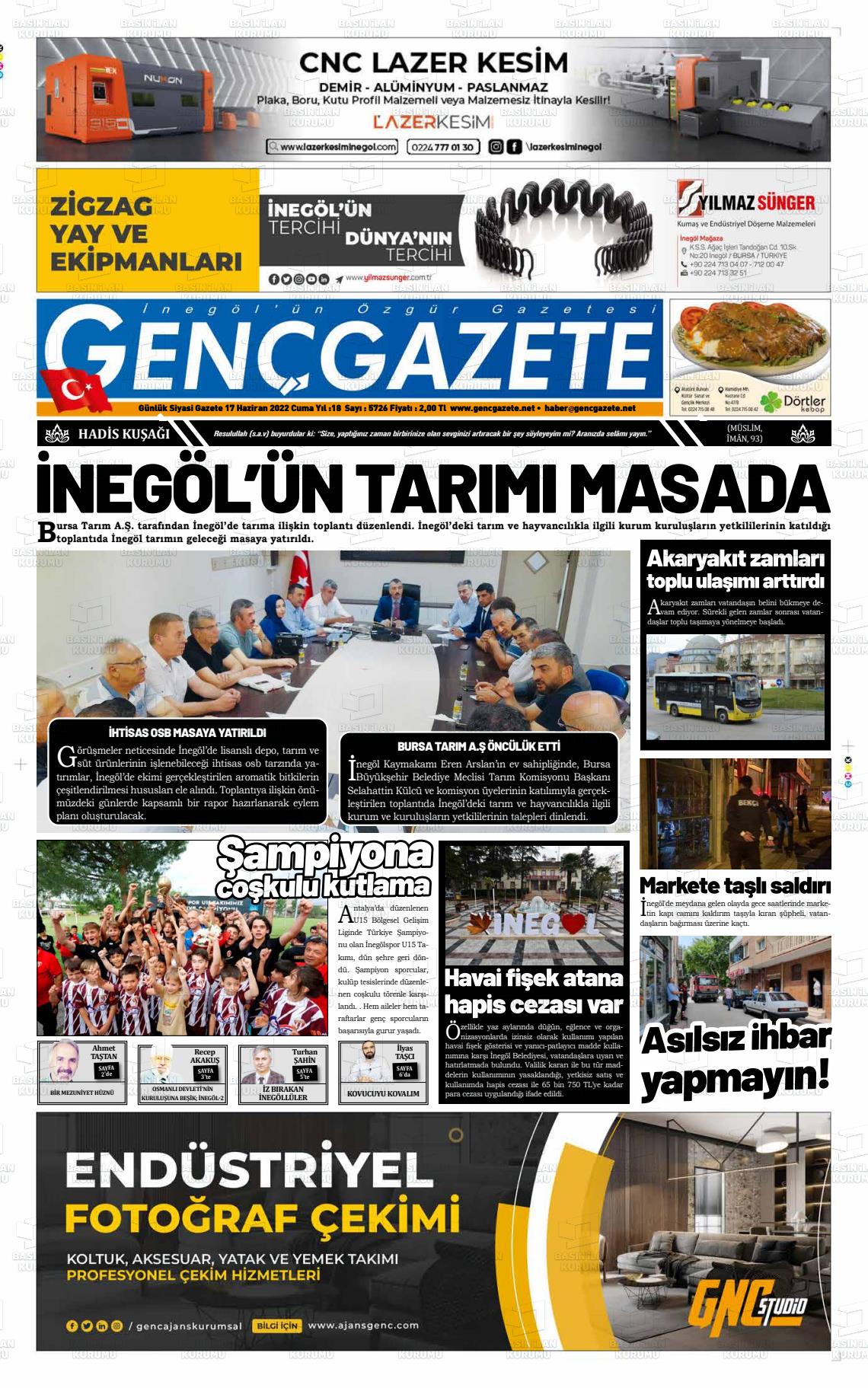 17 Haziran 2022 Genç Gazete Gazete Manşeti