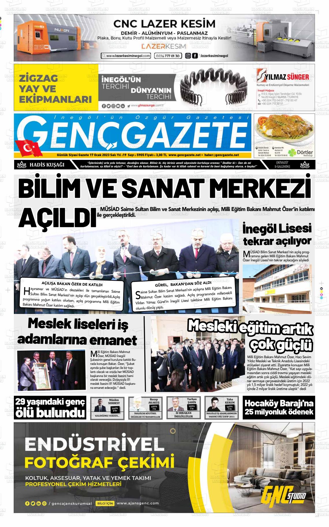 17 Ocak 2023 Genç Gazete Gazete Manşeti