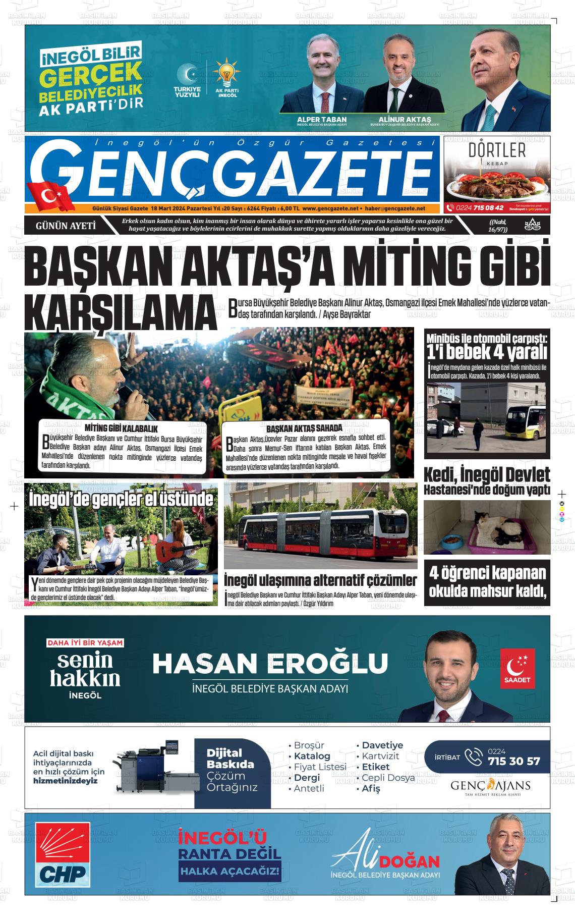 18 Mart 2024 Genç Gazete Gazete Manşeti