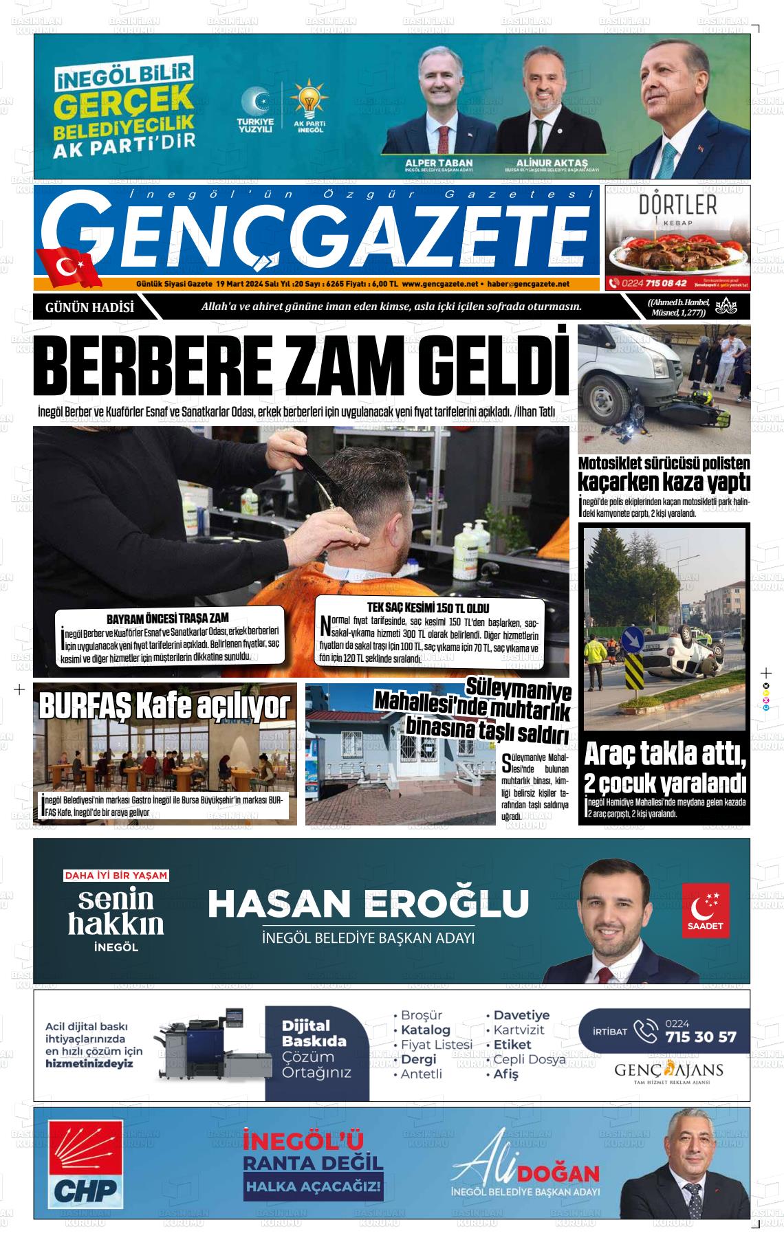 19 Mart 2024 Genç Gazete Gazete Manşeti