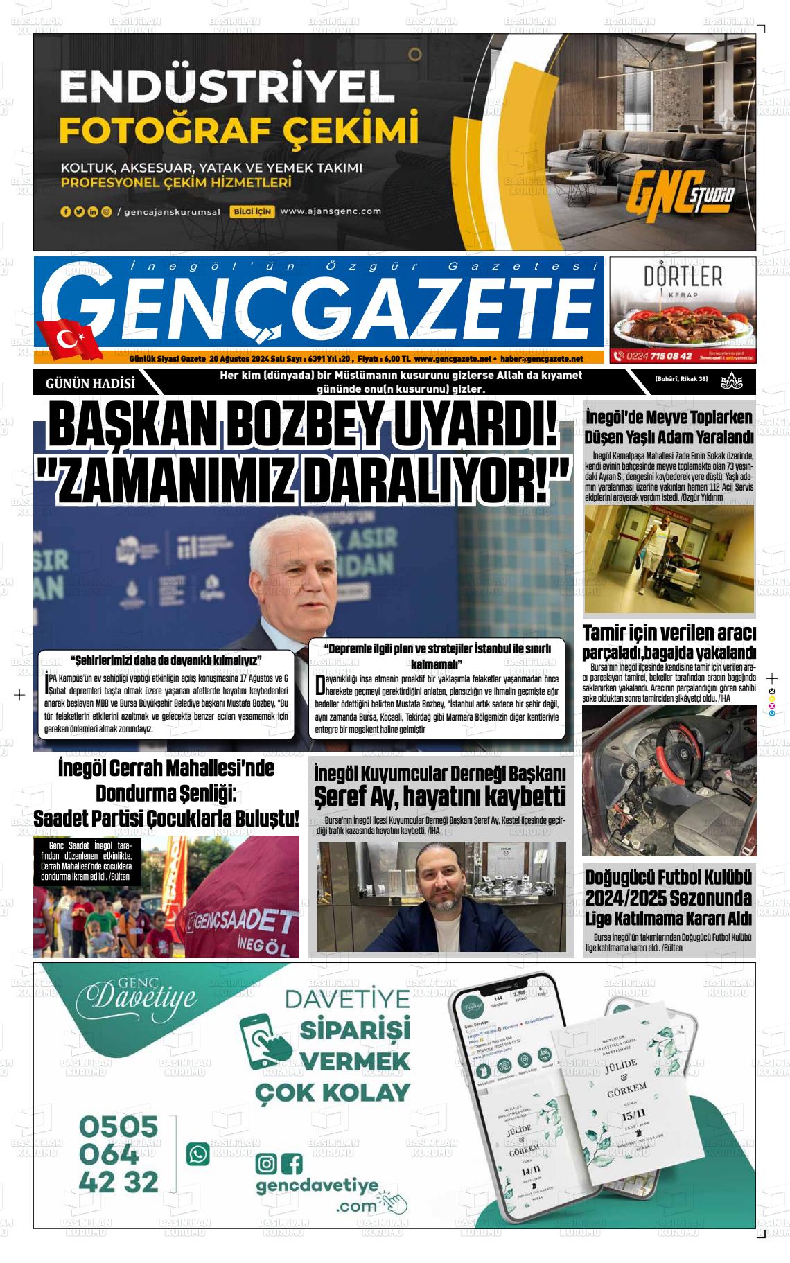 20 Ağustos 2024 Genç Gazete Gazete Manşeti