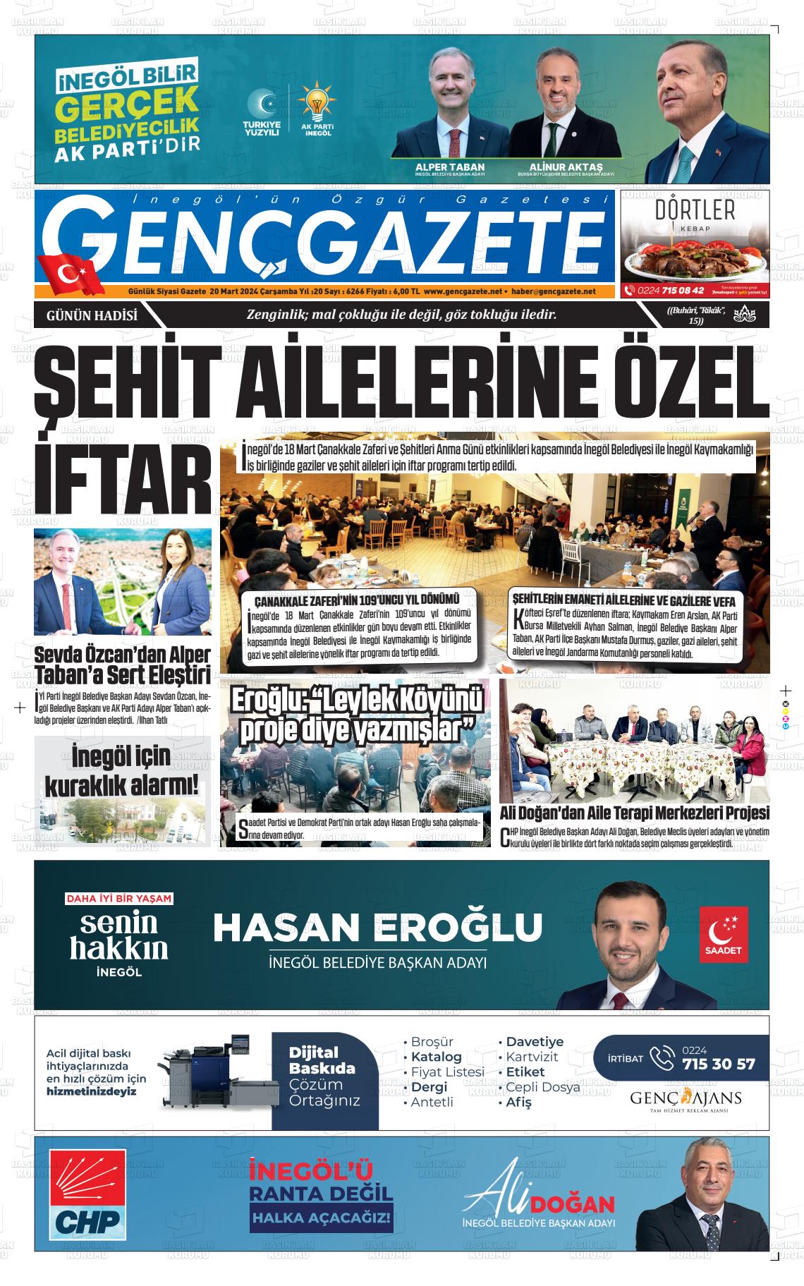 20 Mart 2024 Genç Gazete Gazete Manşeti