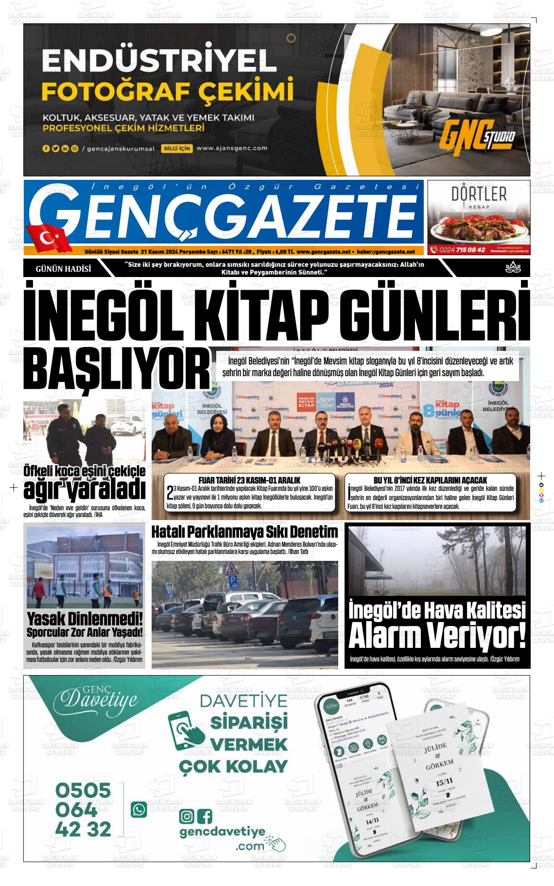 21 Kasım 2024 Genç Gazete Gazete Manşeti