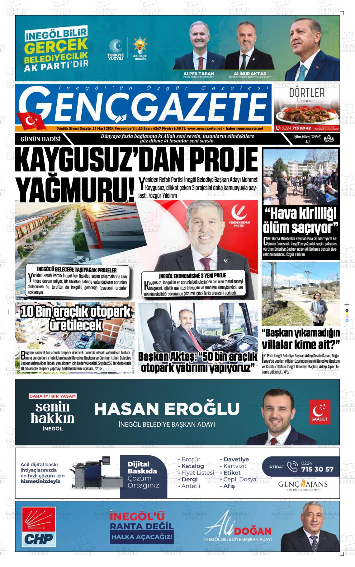 21 Mart 2024 Genç Gazete Gazete Manşeti