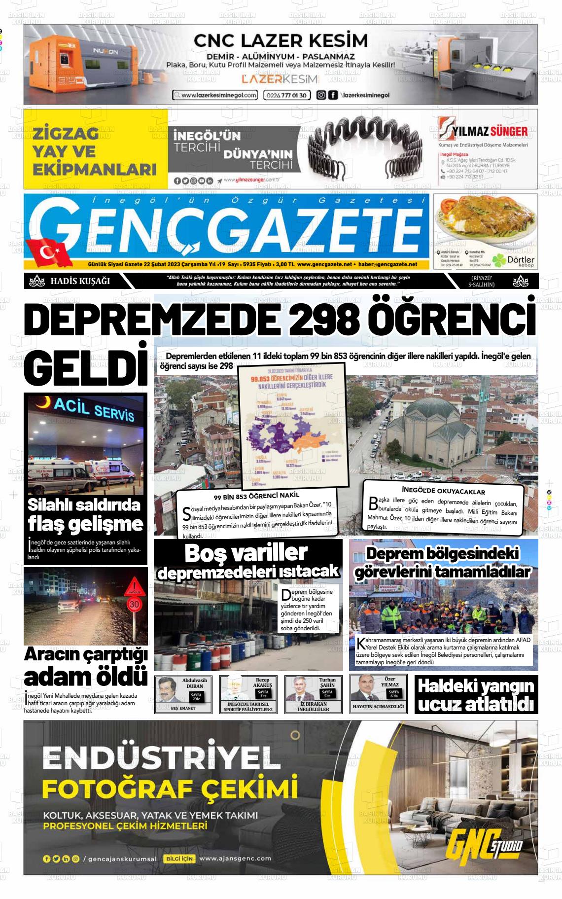 22 Nisan 2023 Genç Gazete Gazete Manşeti