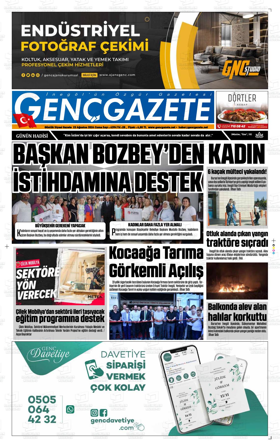 23 Ağustos 2024 Genç Gazete Gazete Manşeti