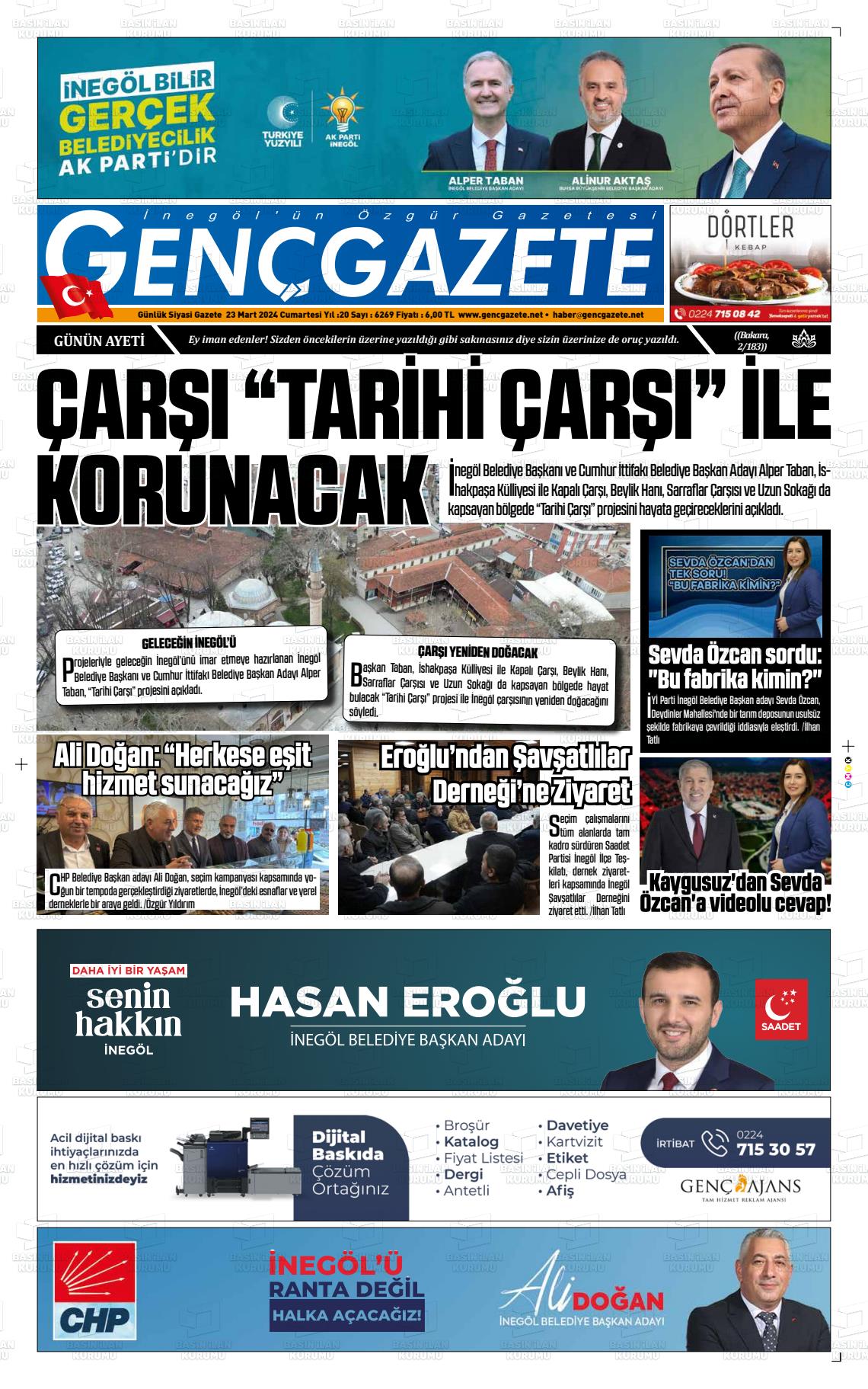 23 Mart 2024 Genç Gazete Gazete Manşeti