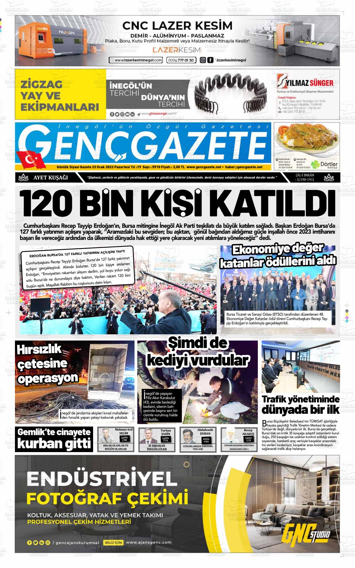 23 Ocak 2023 Genç Gazete Gazete Manşeti