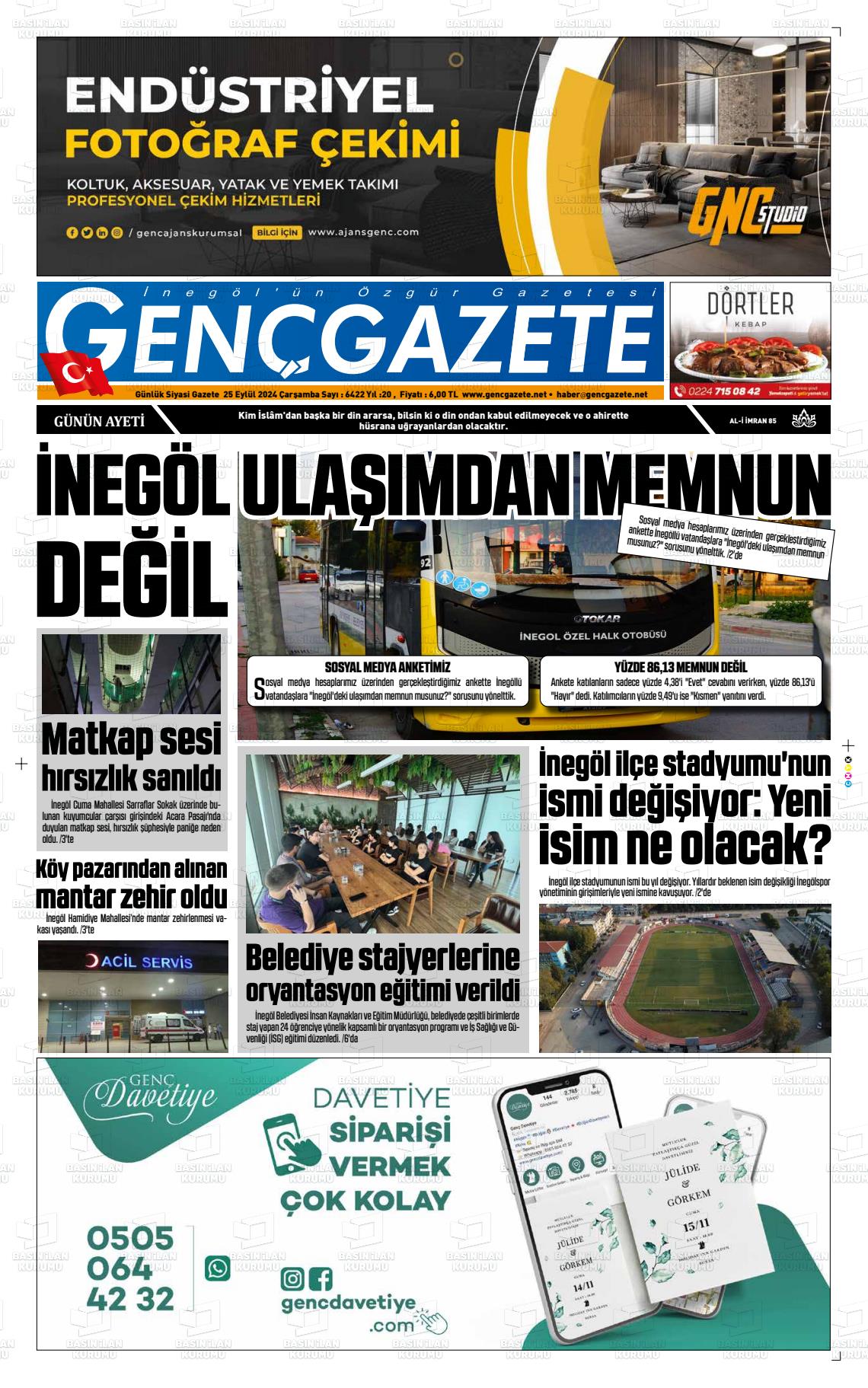 25 Eylül 2024 Genç Gazete Gazete Manşeti