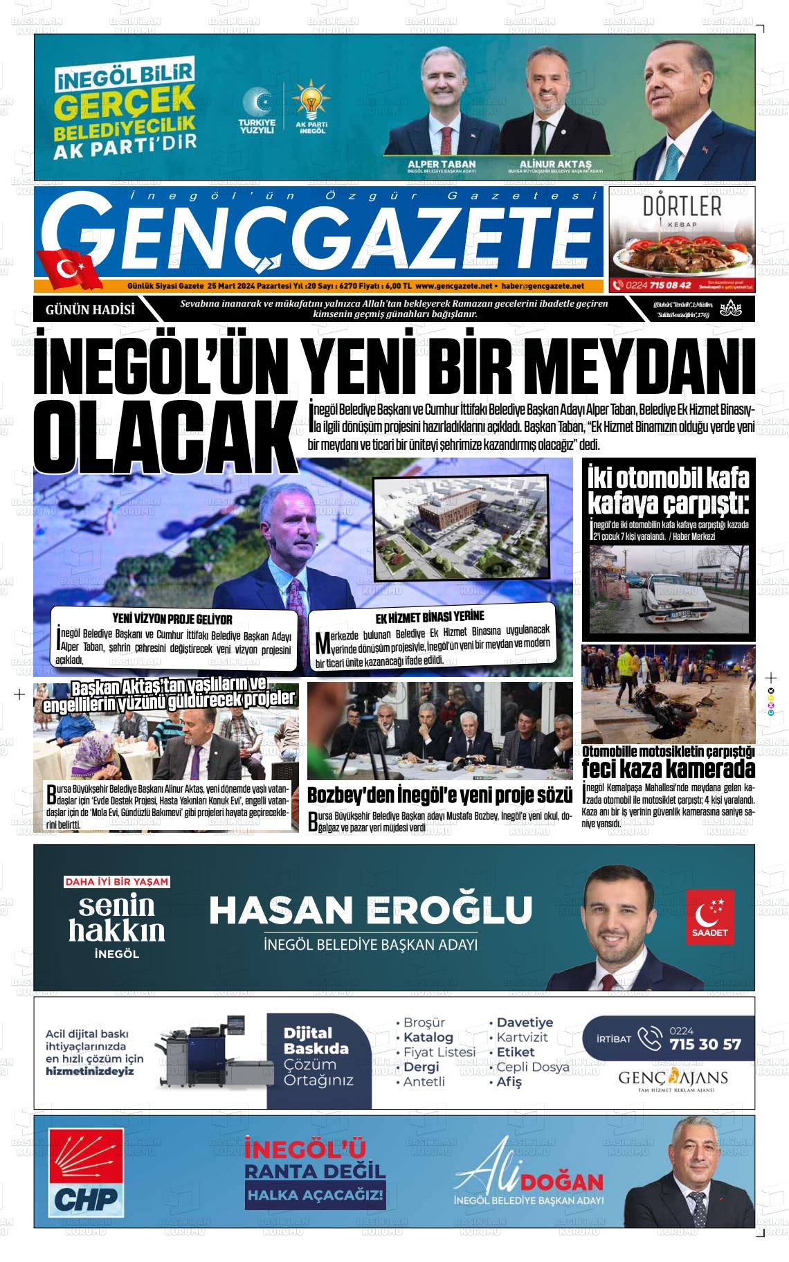 25 Mart 2024 Genç Gazete Gazete Manşeti