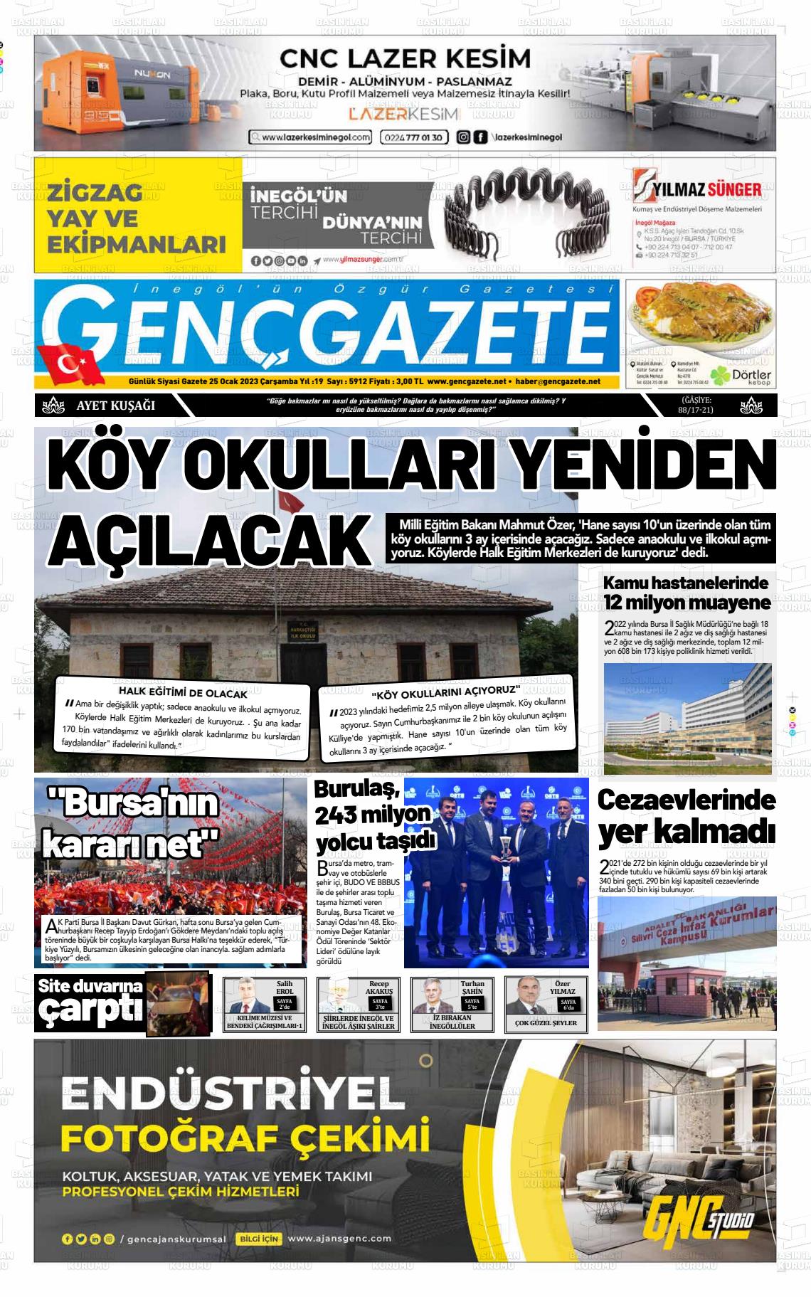 25 Ocak 2023 Genç Gazete Gazete Manşeti