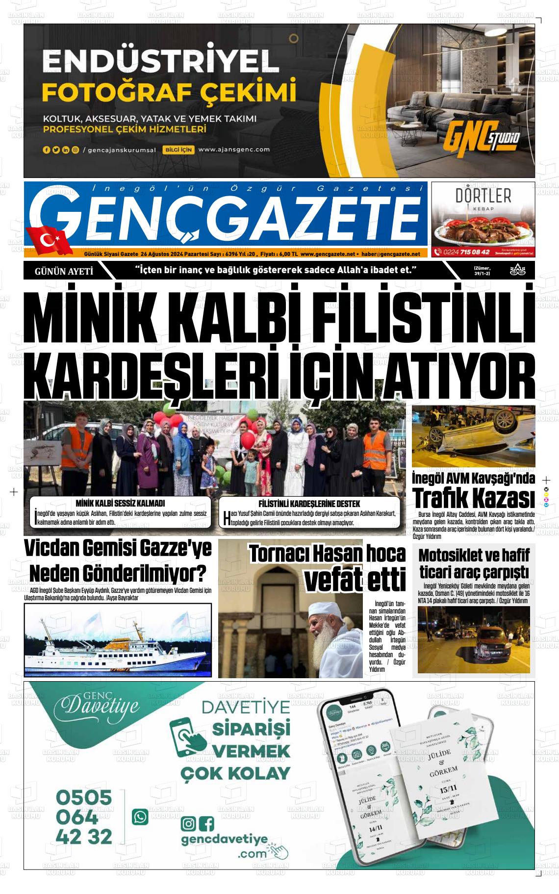 26 Ağustos 2024 Genç Gazete Gazete Manşeti