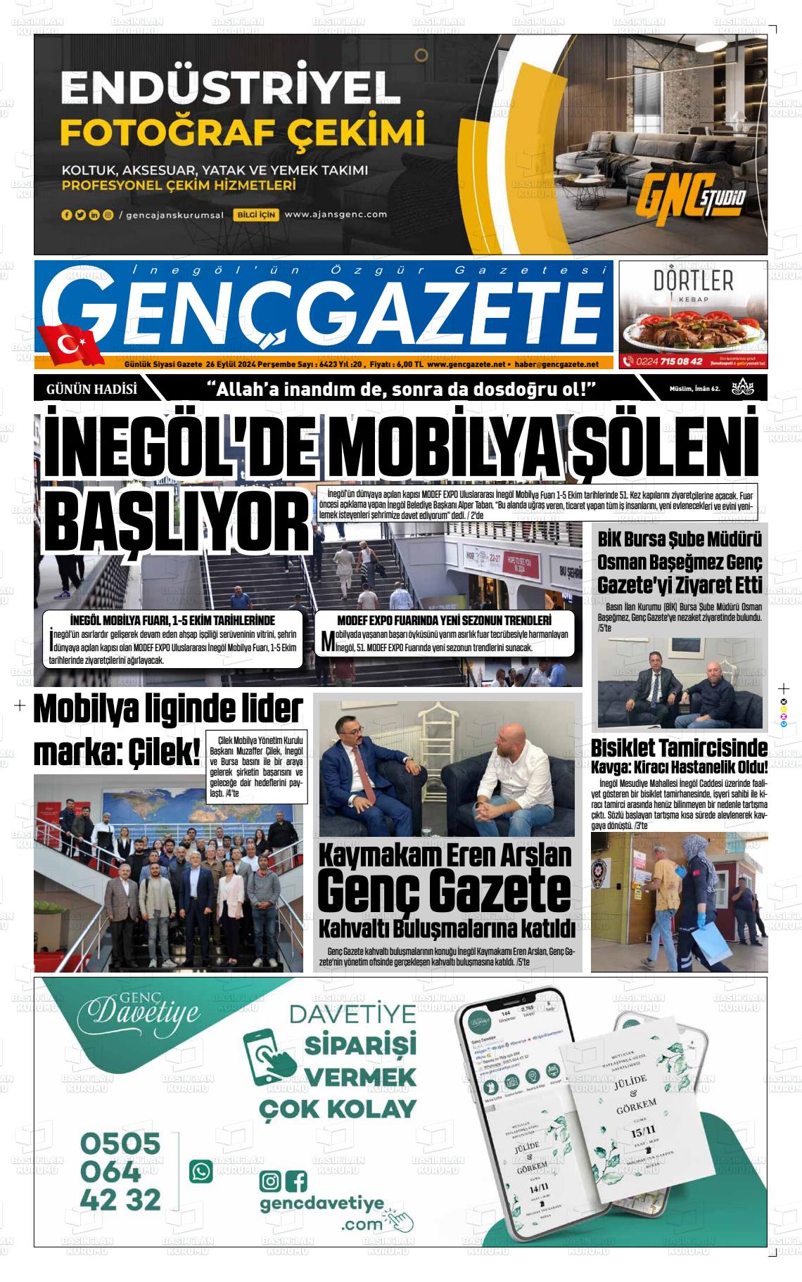 26 Eylül 2024 Genç Gazete Gazete Manşeti