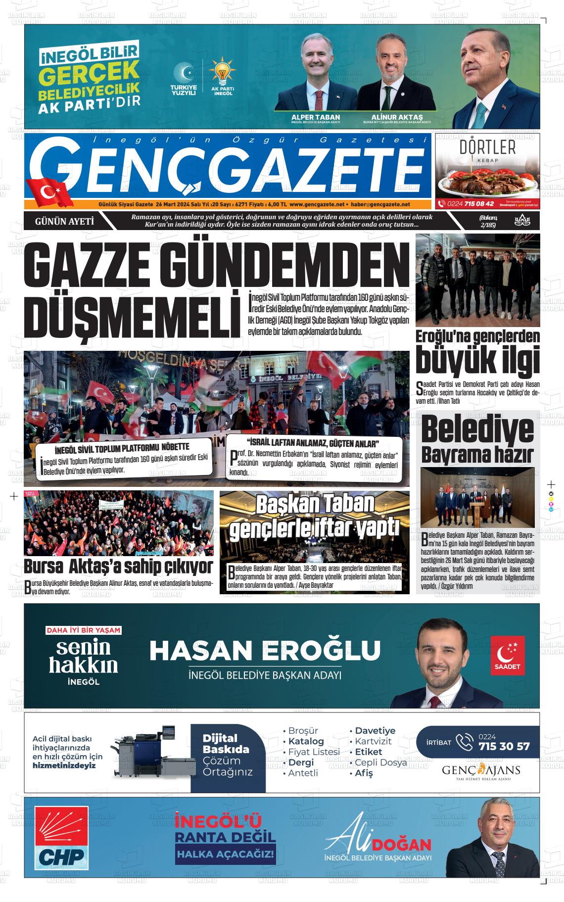 26 Mart 2024 Genç Gazete Gazete Manşeti