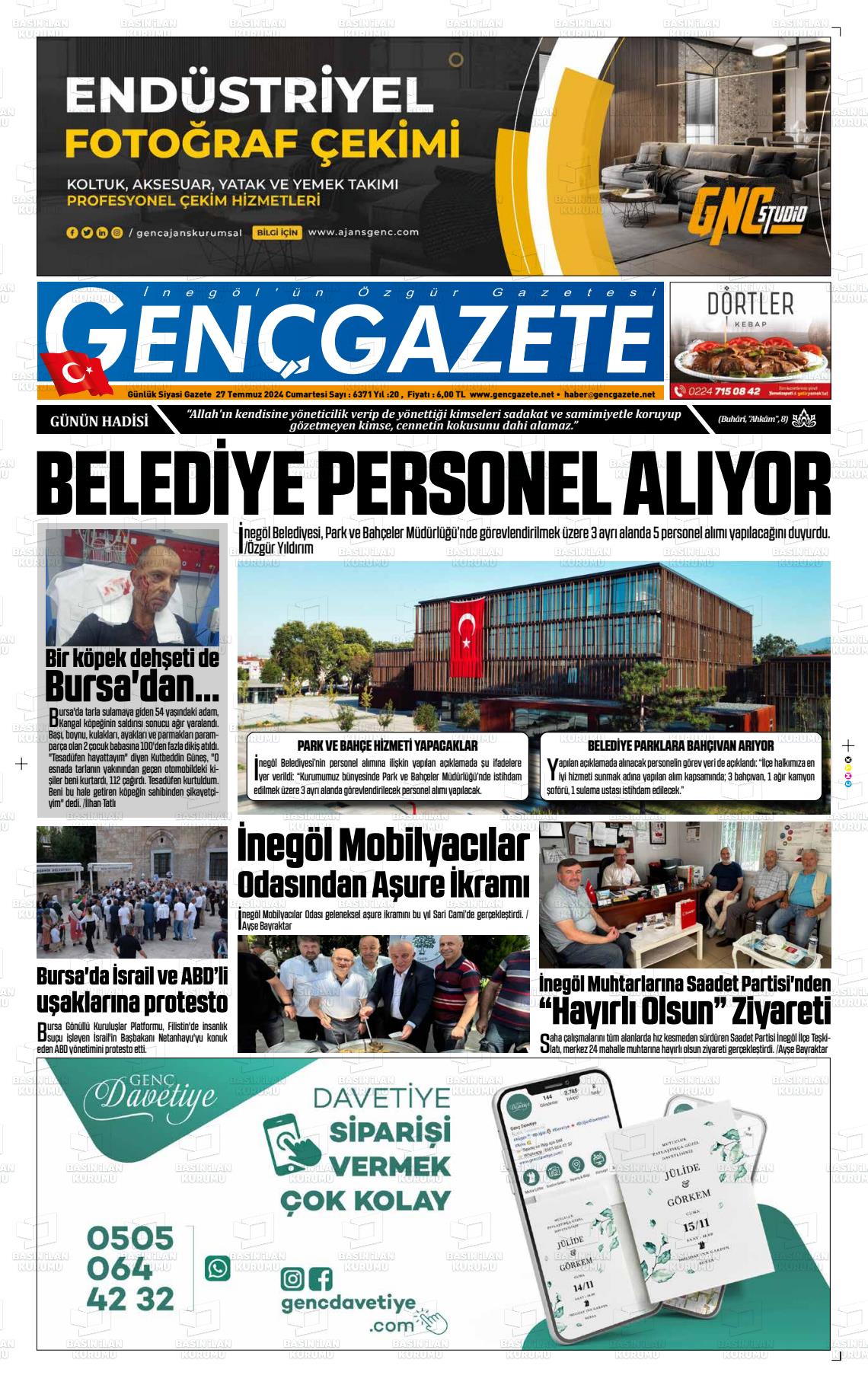 27 Temmuz 2024 Genç Gazete Gazete Manşeti