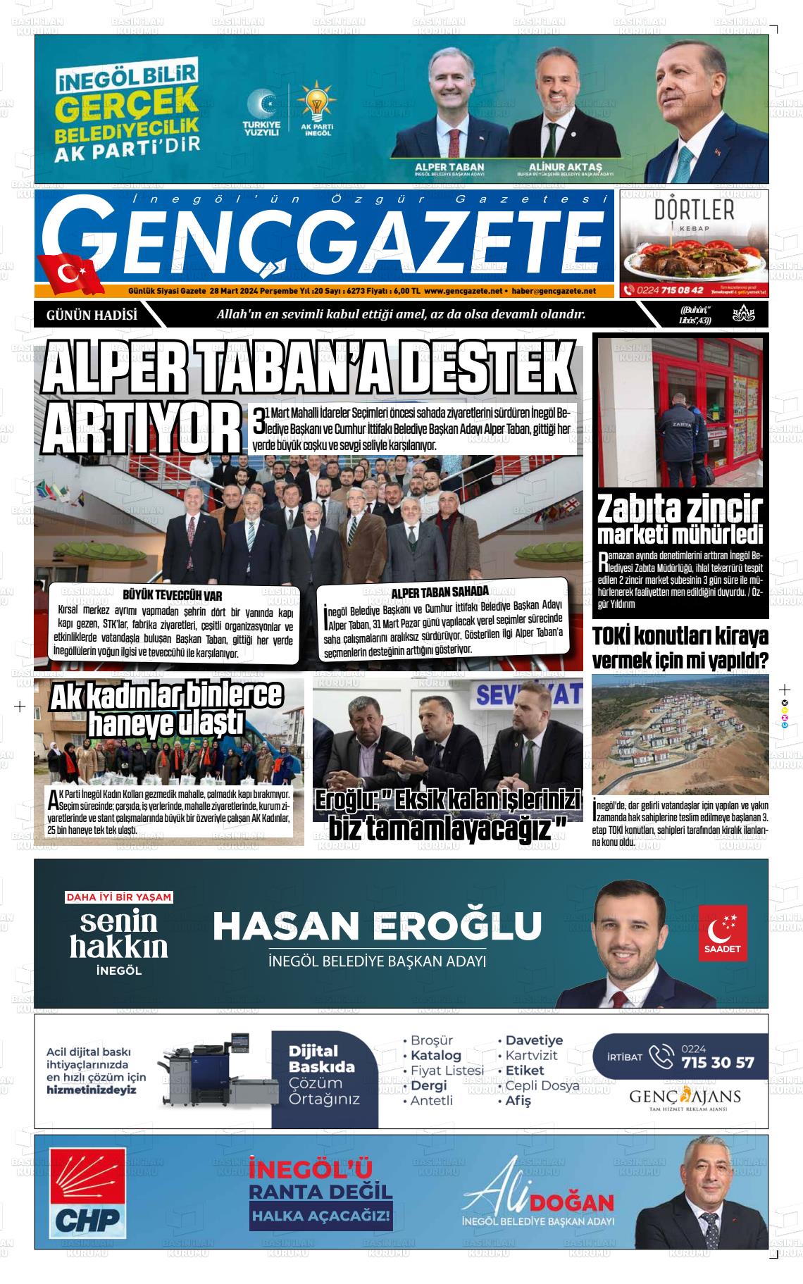 28 Mart 2024 Genç Gazete Gazete Manşeti