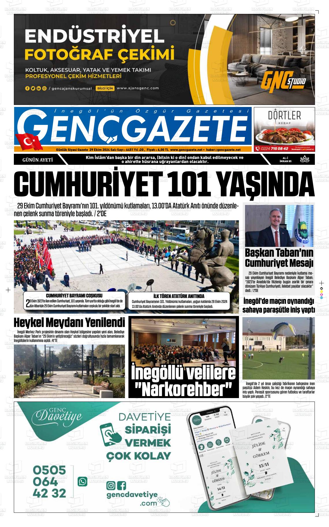 29 Ekim 2024 Genç Gazete Gazete Manşeti