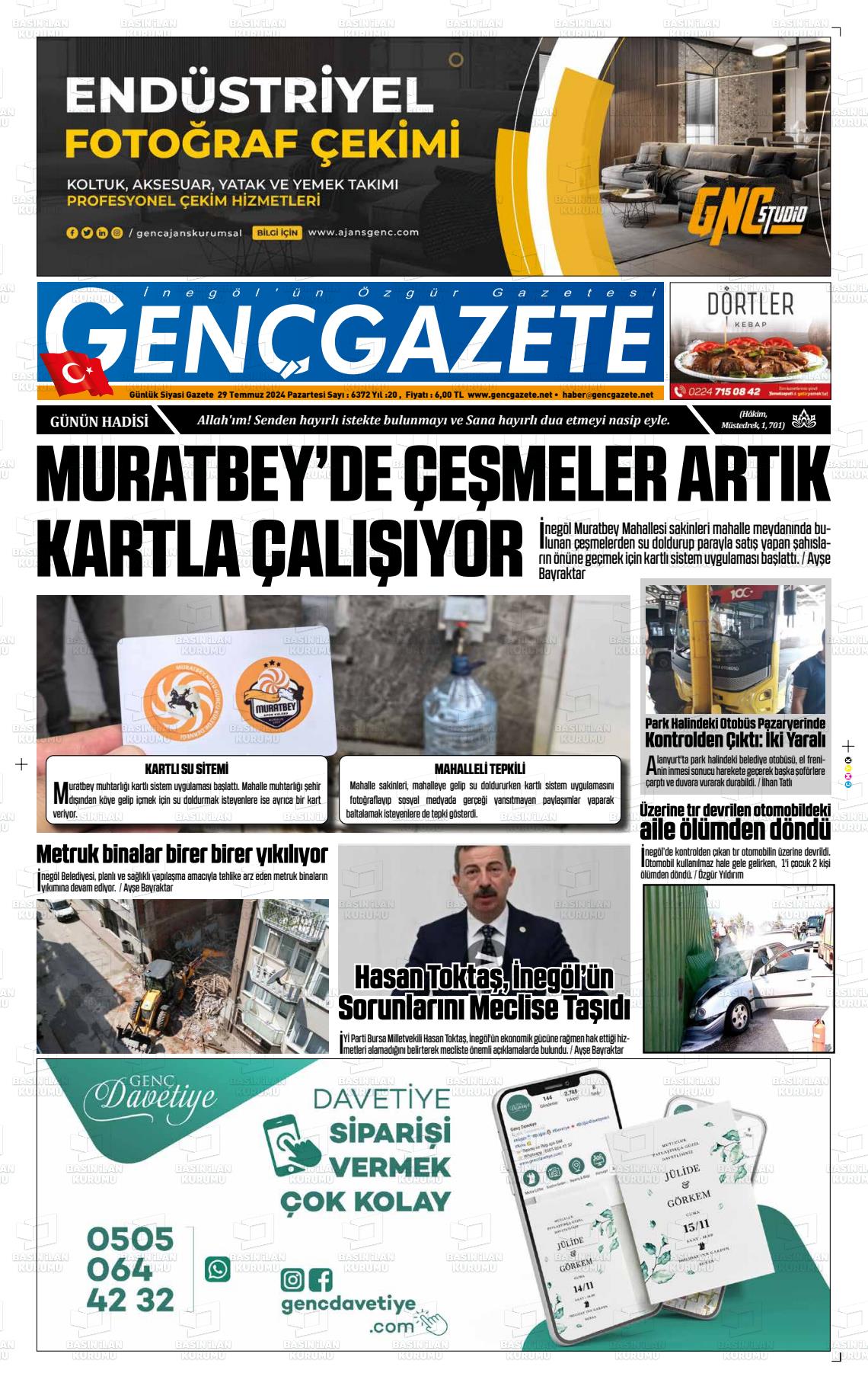 29 Temmuz 2024 Genç Gazete Gazete Manşeti