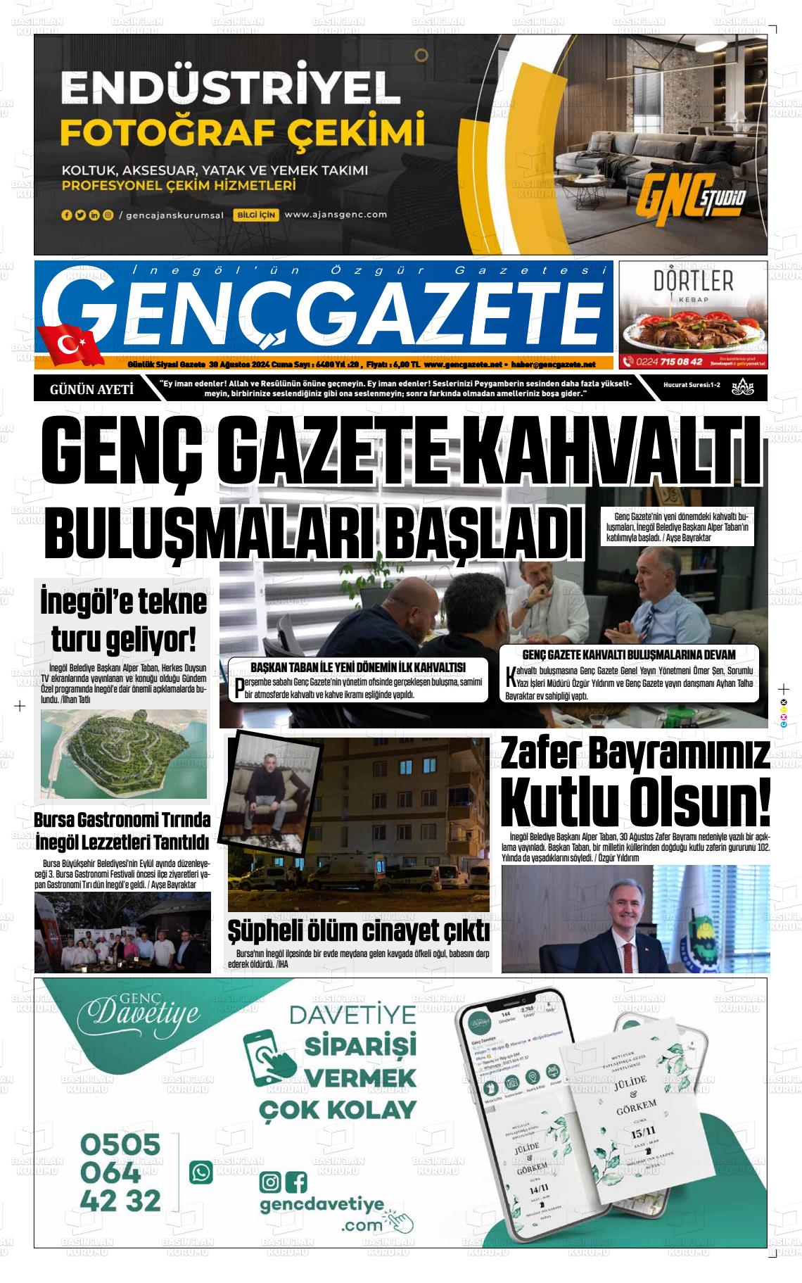 30 Ağustos 2024 Genç Gazete Gazete Manşeti