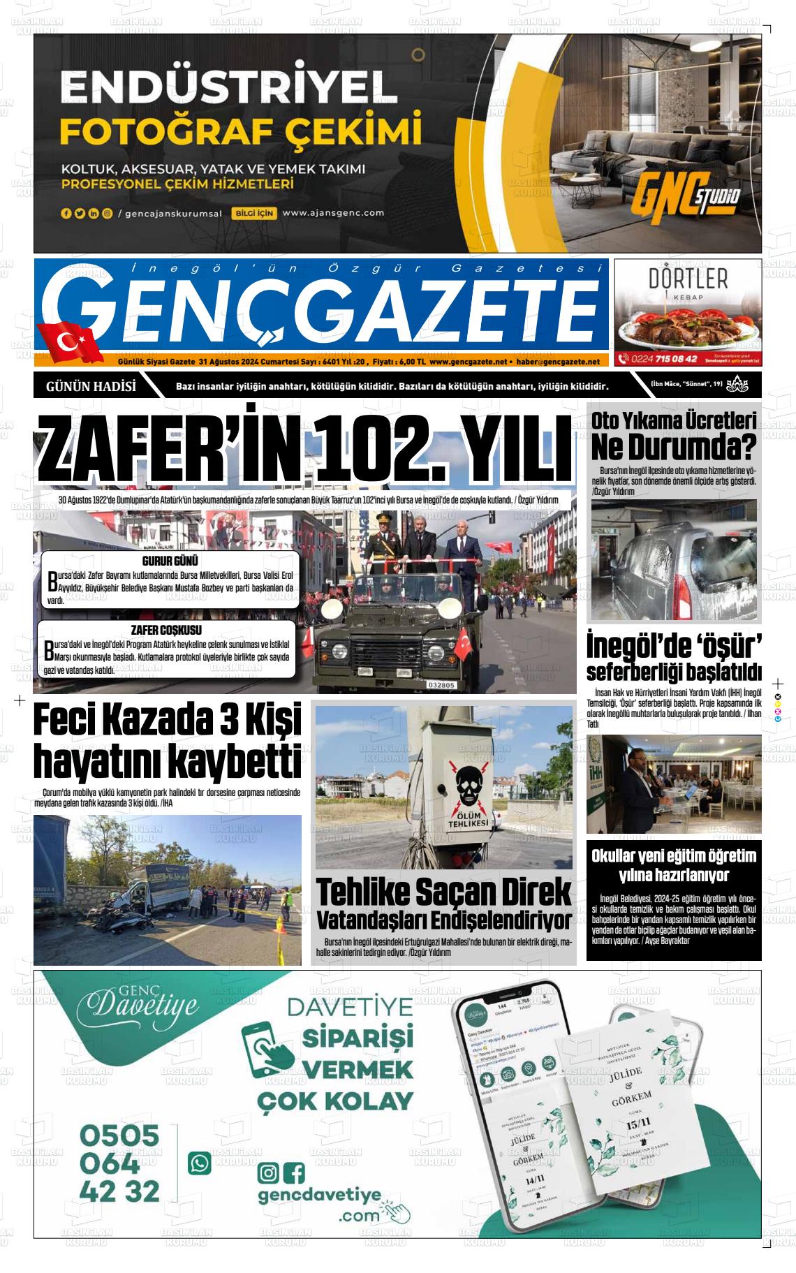 31 Ağustos 2024 Genç Gazete Gazete Manşeti