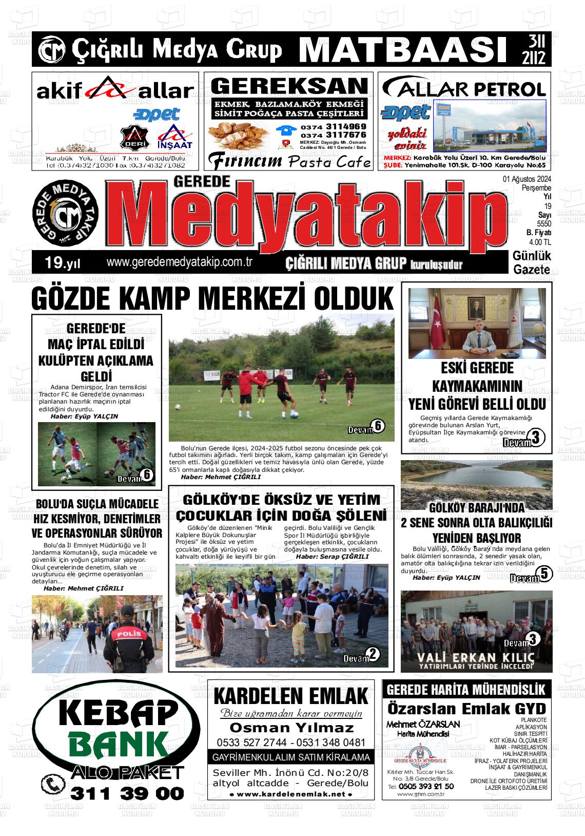 01 Ağustos 2024 Gerede Medya Takip Gazete Manşeti