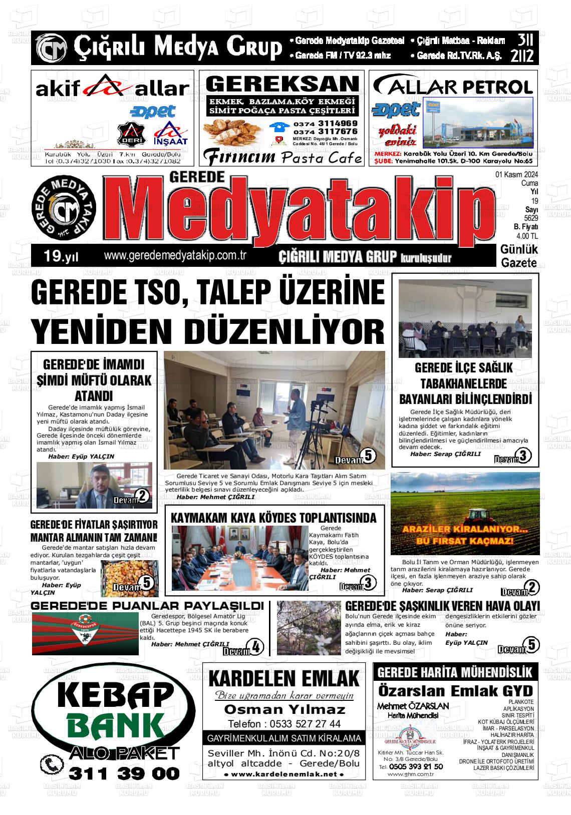 01 Kasım 2024 Gerede Medya Takip Gazete Manşeti