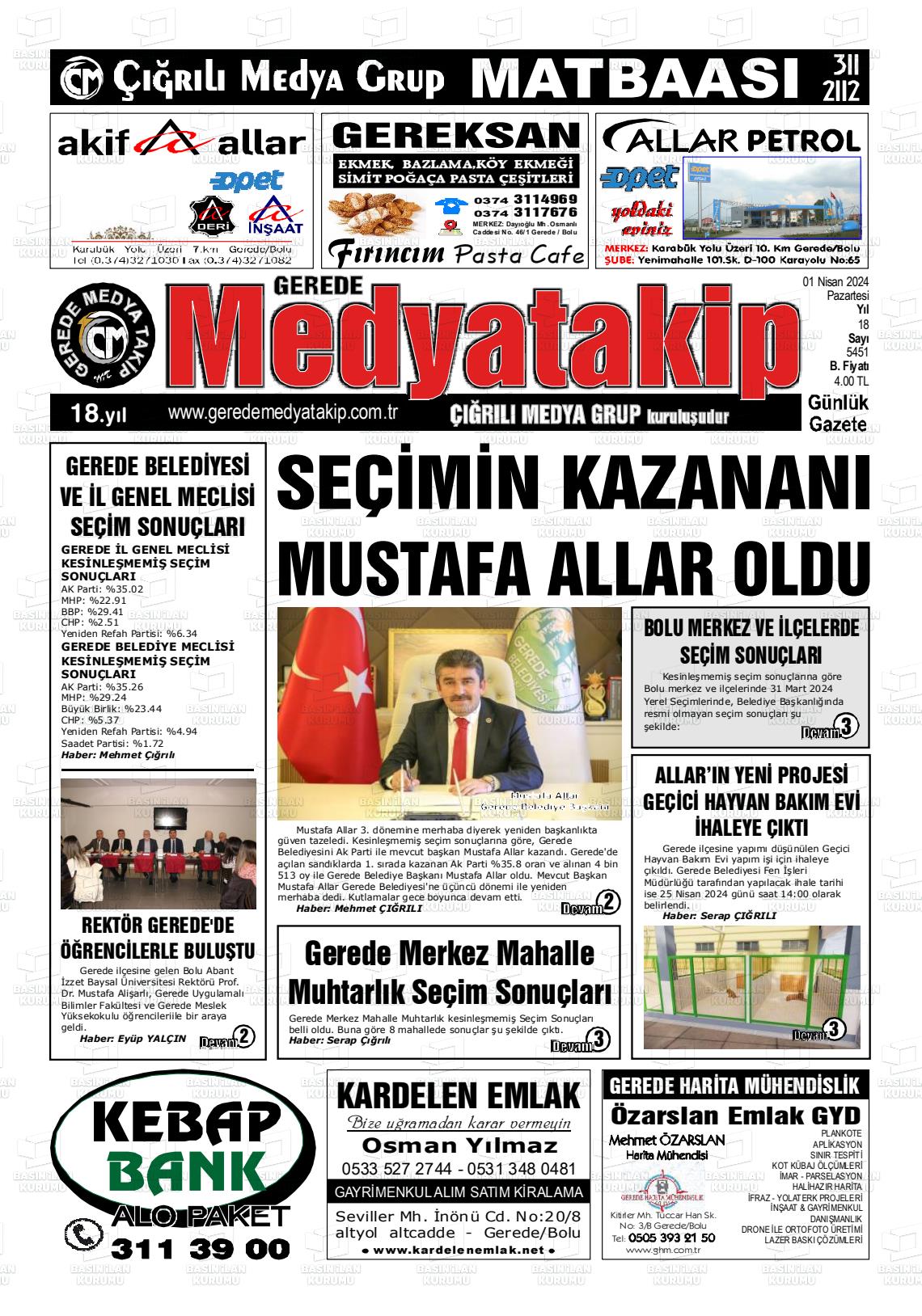 01 Nisan 2024 Gerede Medya Takip Gazete Manşeti