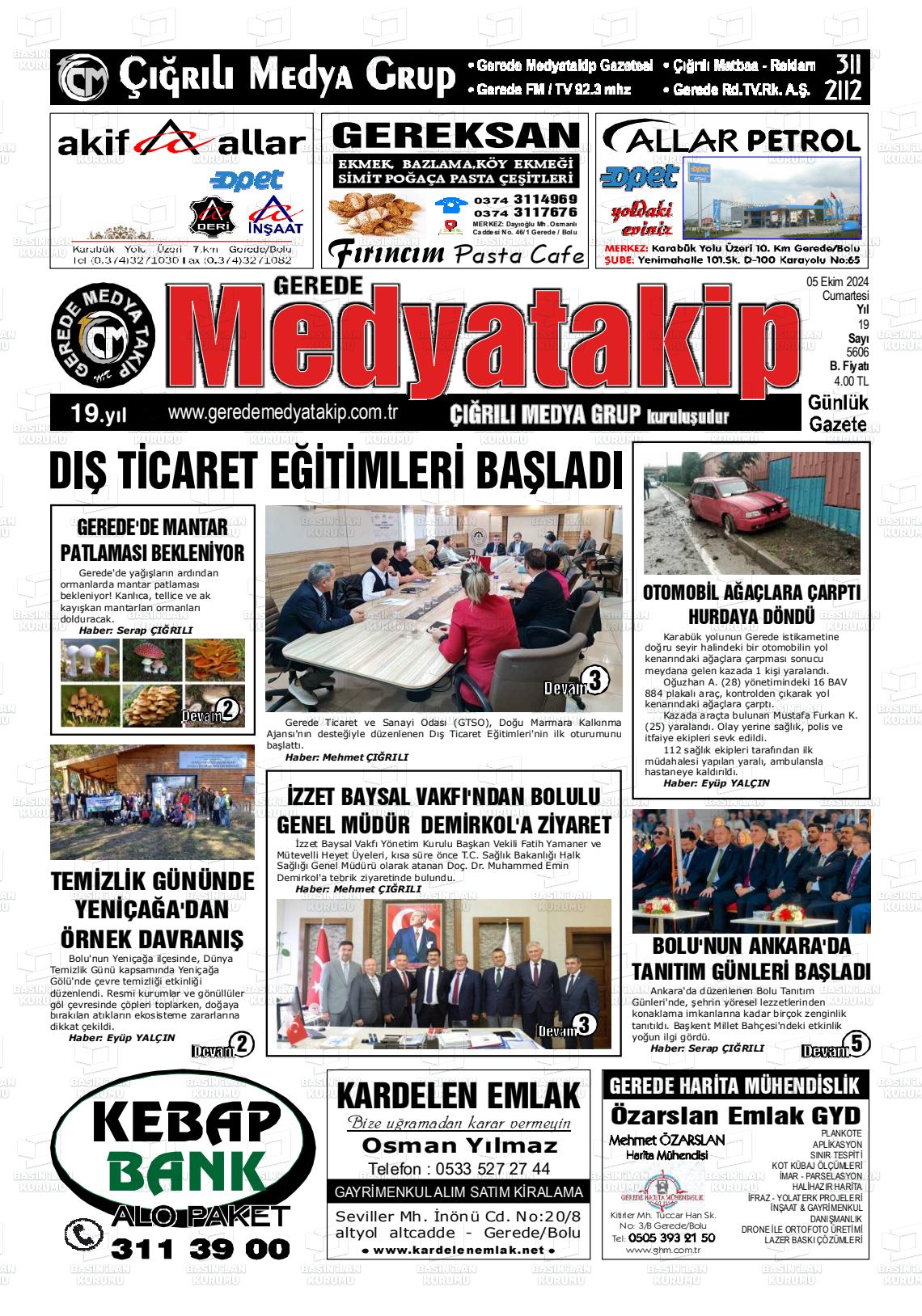 05 Ekim 2024 Gerede Medya Takip Gazete Manşeti