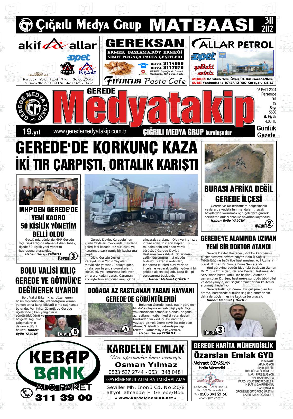 05 Eylül 2024 Gerede Medya Takip Gazete Manşeti