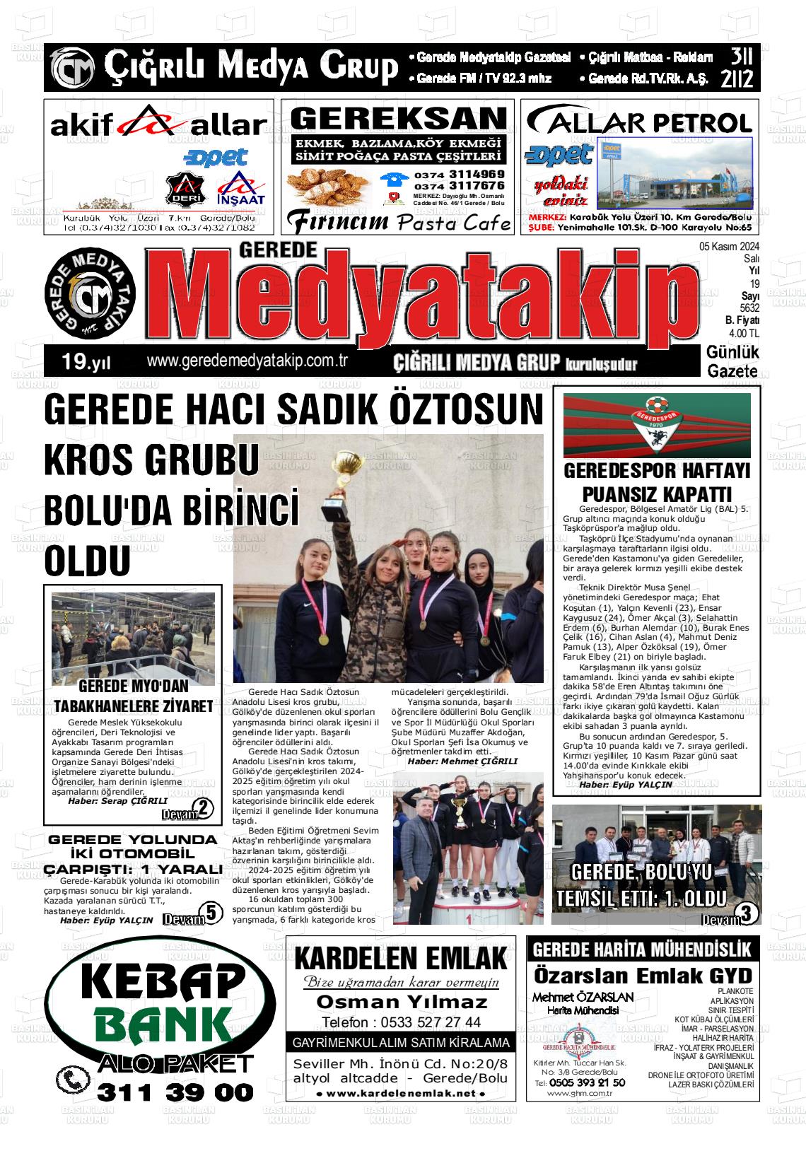 05 Kasım 2024 Gerede Medya Takip Gazete Manşeti