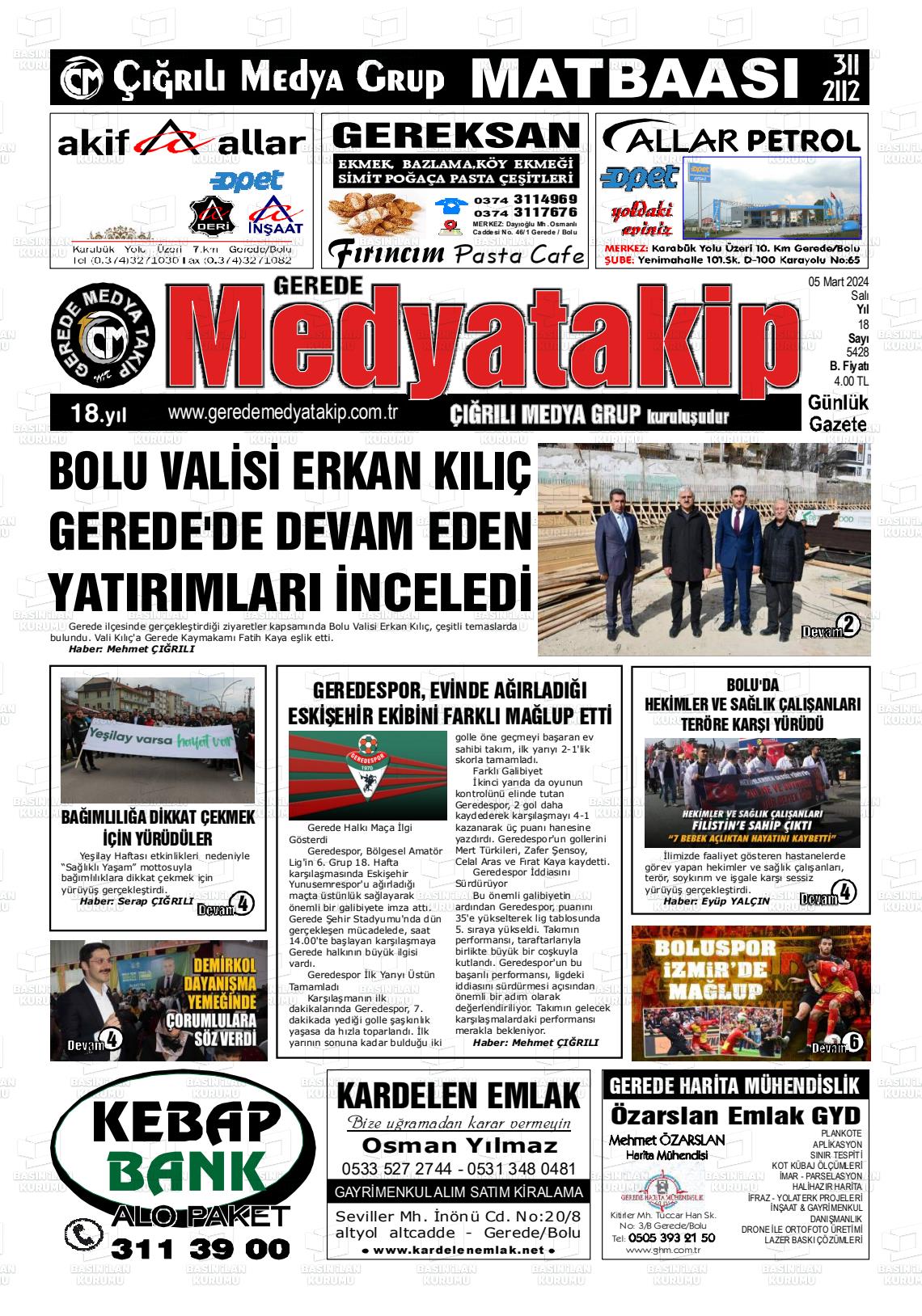 06 Mart 2024 Gerede Medya Takip Gazete Manşeti