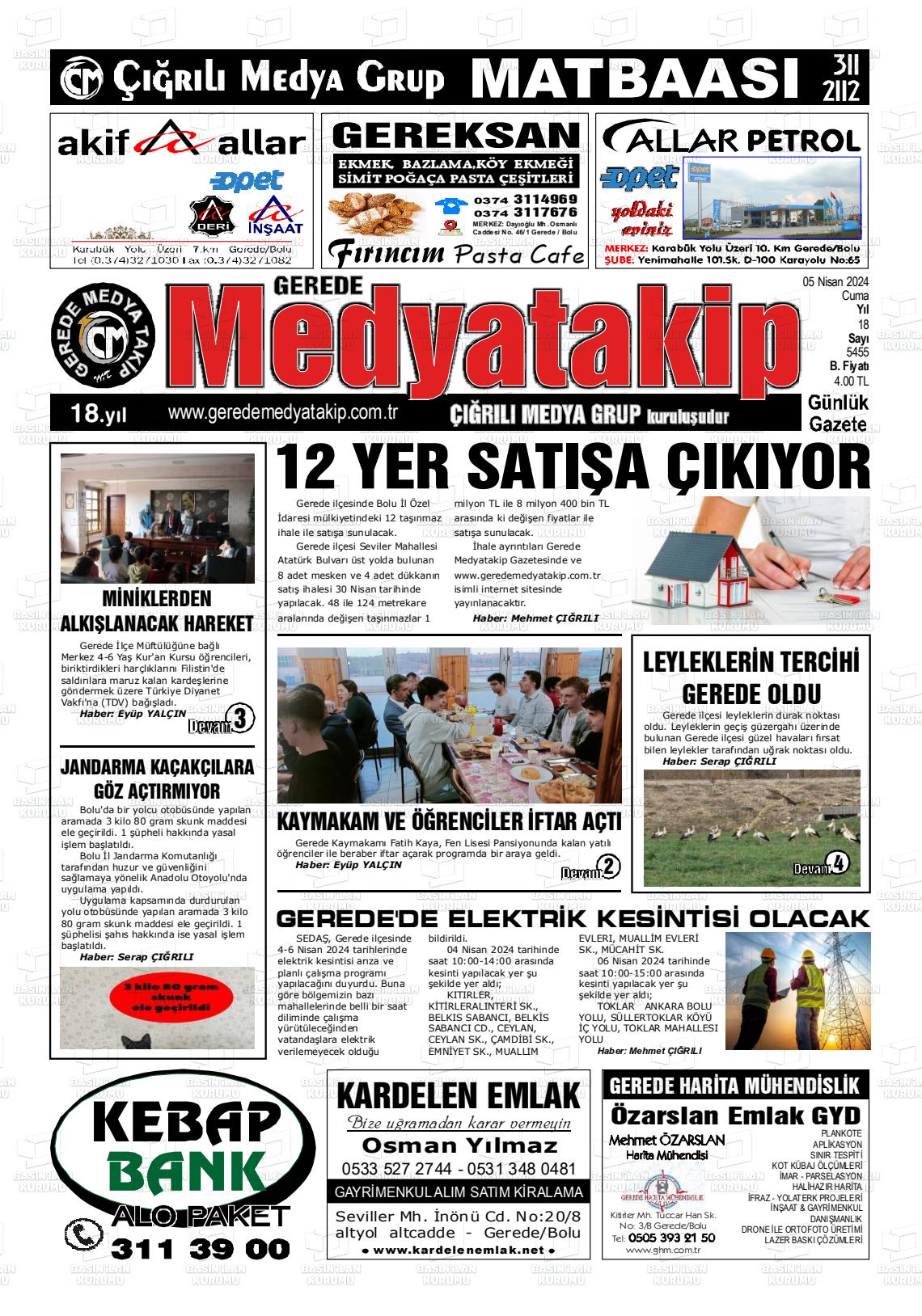 05 Nisan 2024 Gerede Medya Takip Gazete Manşeti