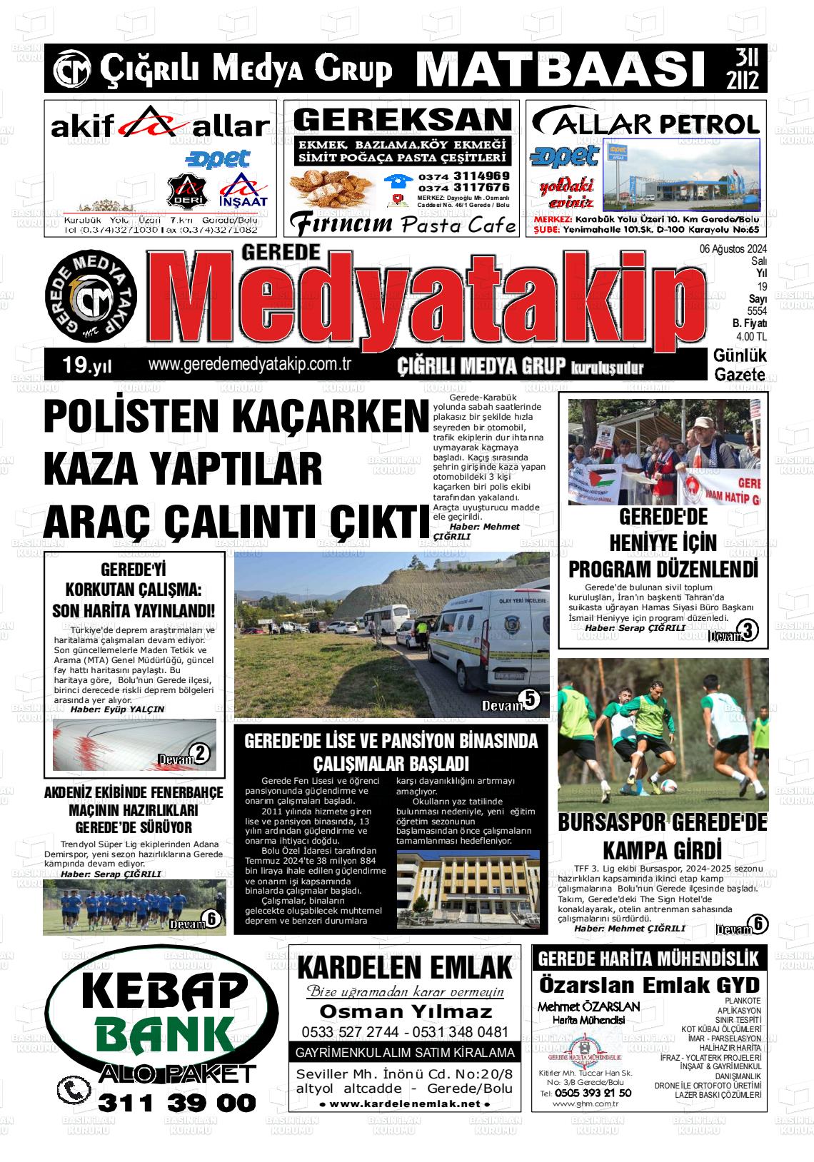 06 Ağustos 2024 Gerede Medya Takip Gazete Manşeti